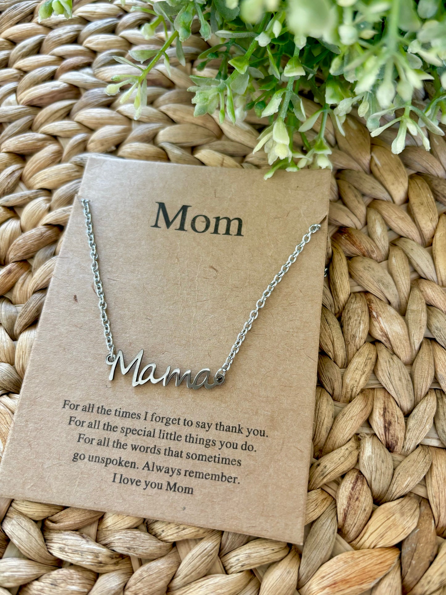 Mama Script Necklace-Silver