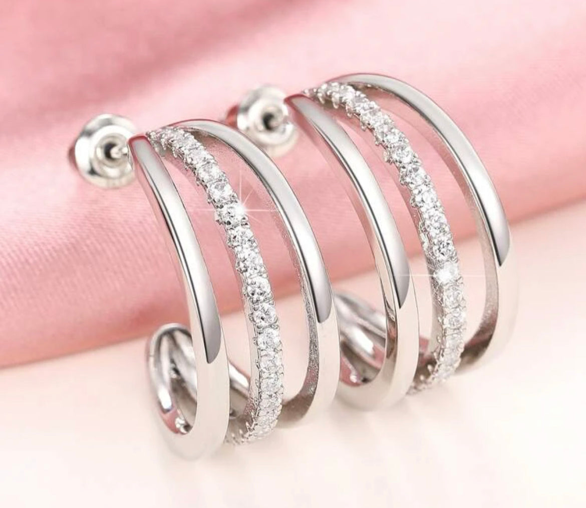 Silver Cuff Hoop Earrings