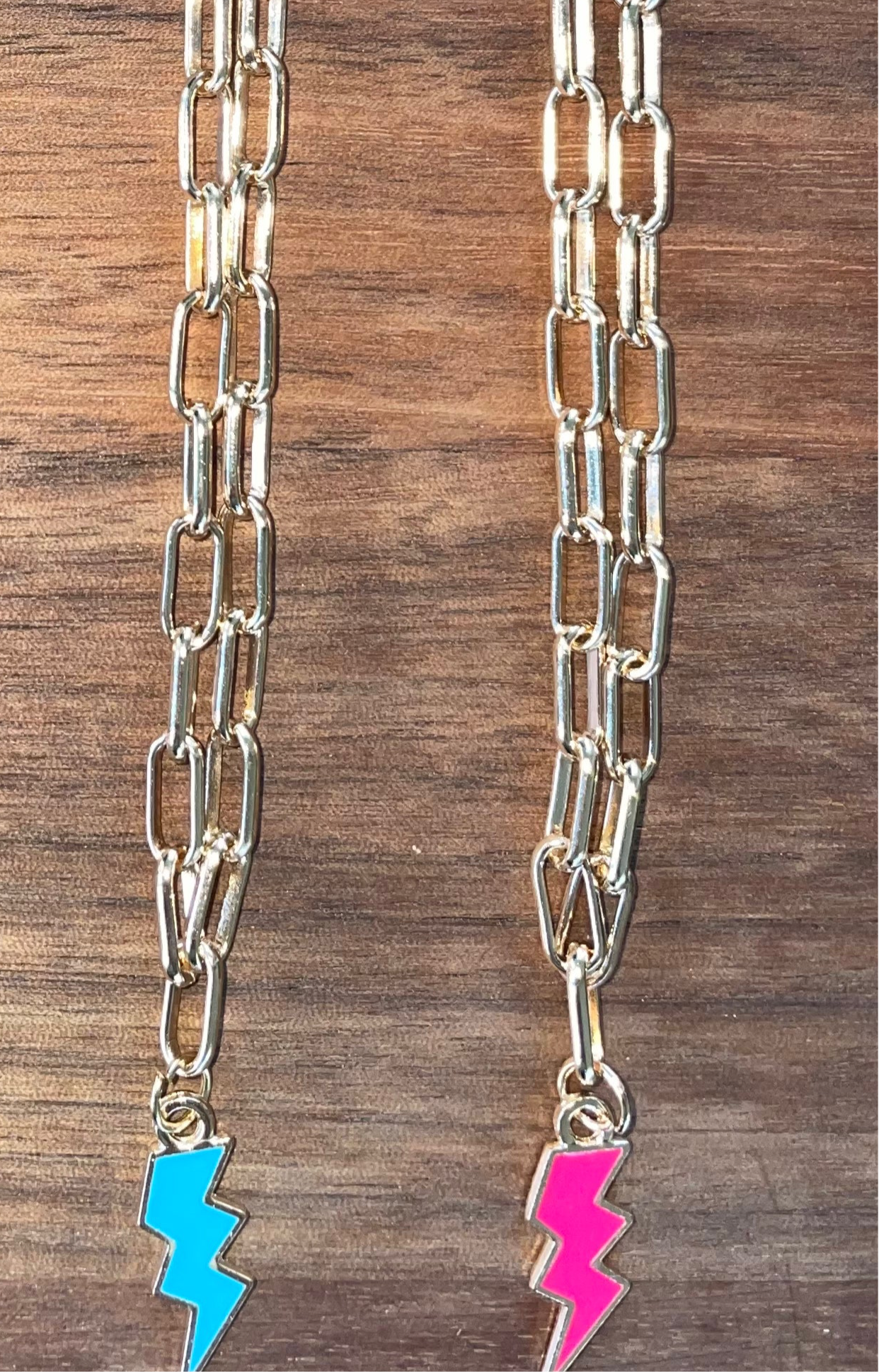 Paperclip Link Necklace with Lightning Bolt Charm