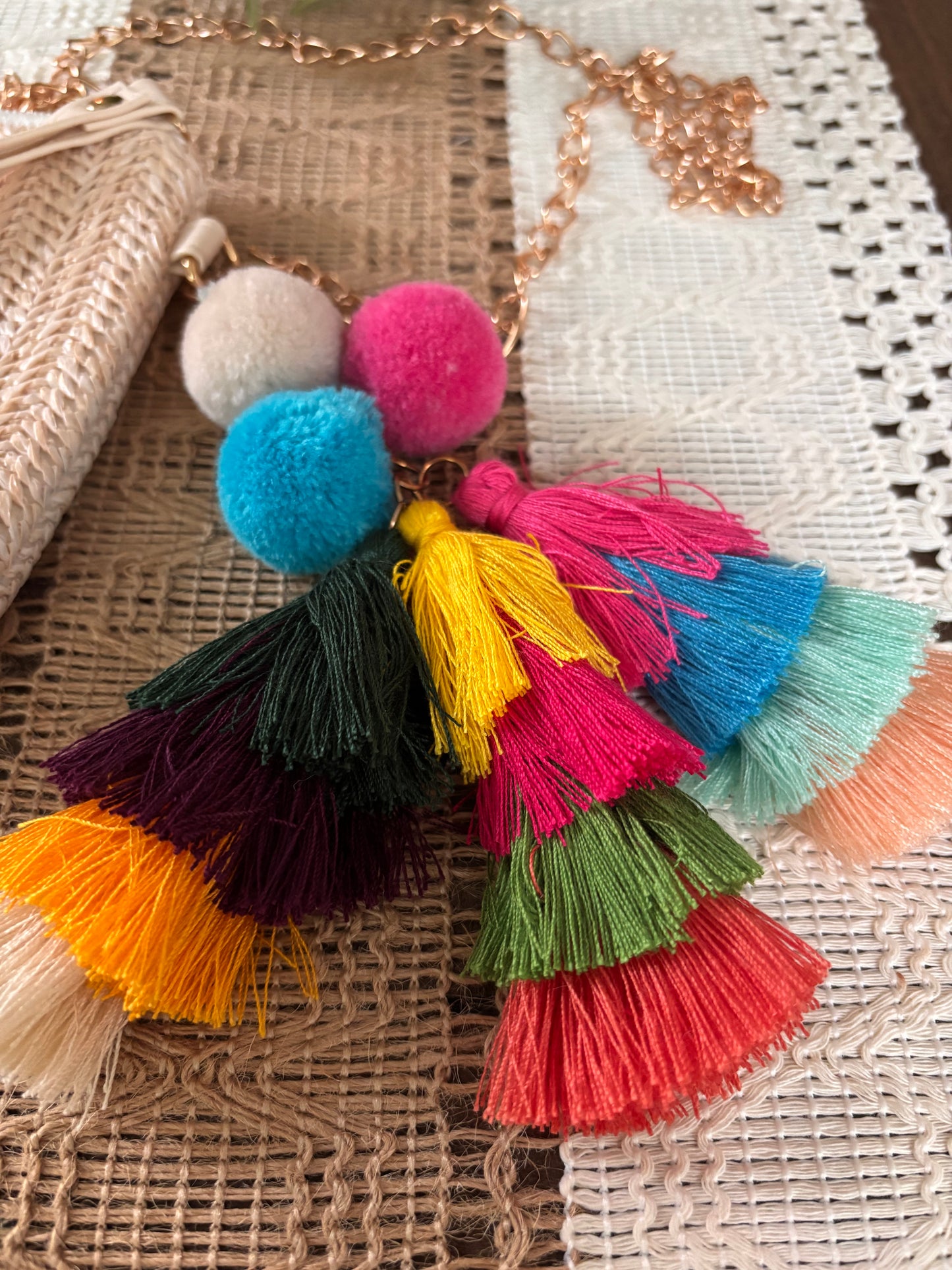 Woven Straw Crossbody With Tassel