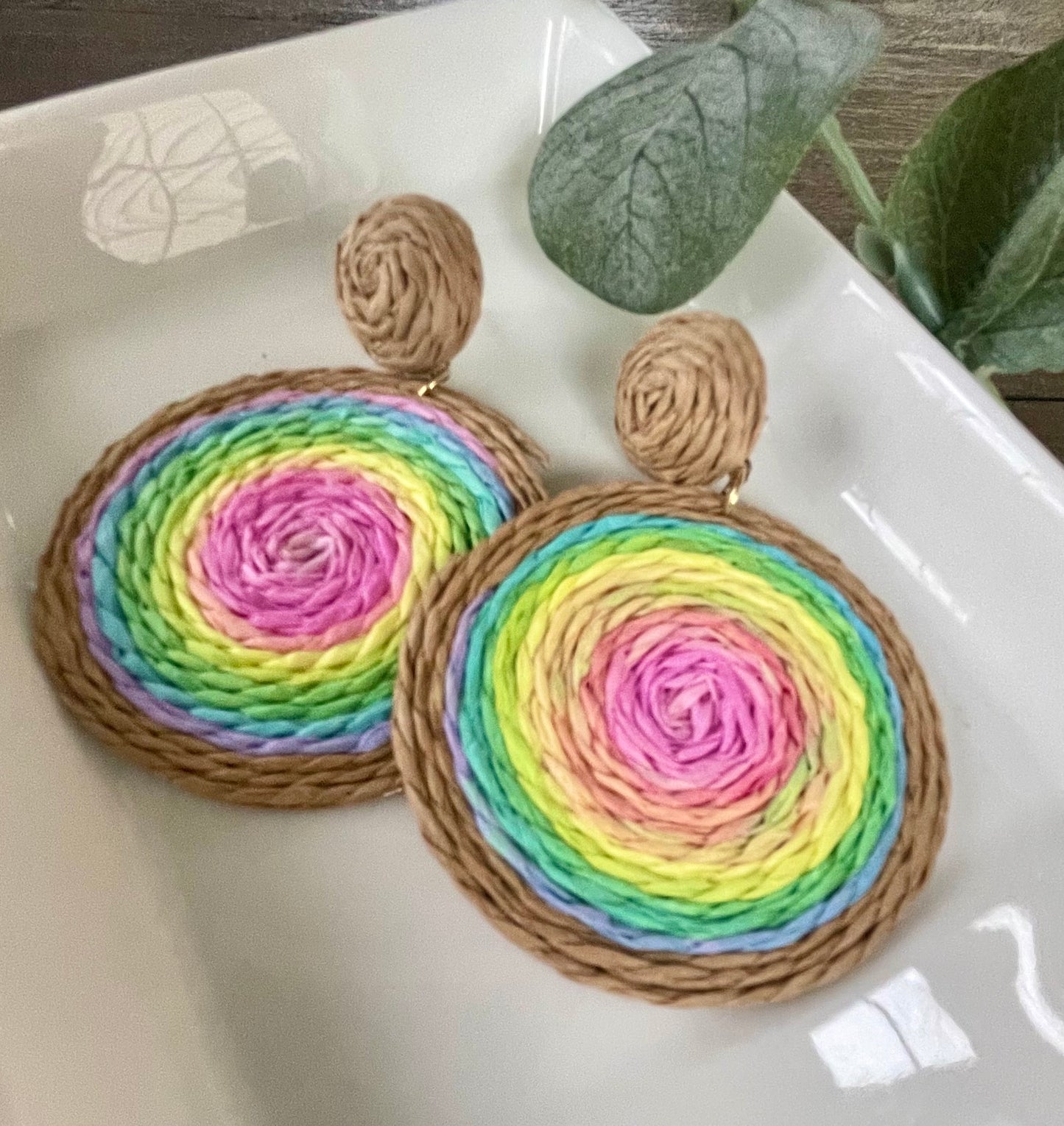 Round Raffia Woven Earrings