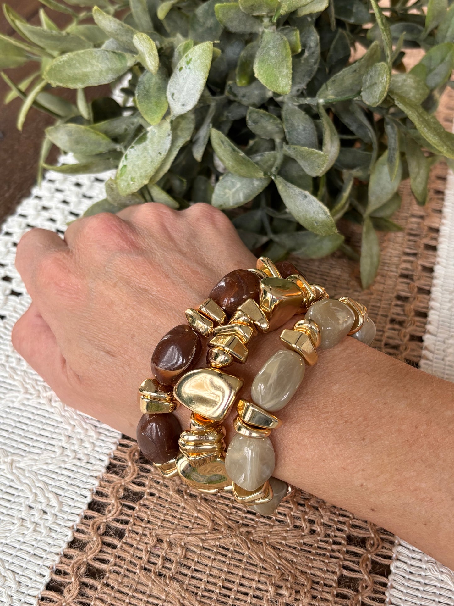 Stretchy Beaded Stack-Brown & Tan