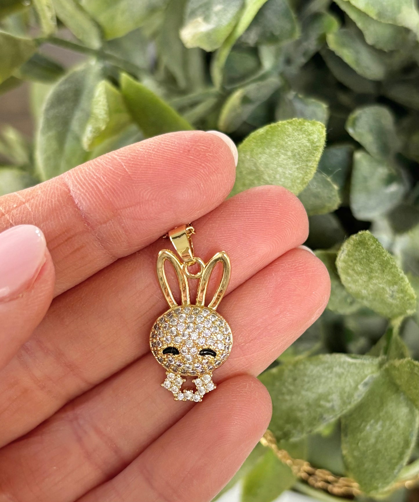 Rhinestone Bunny Necklace-Gold