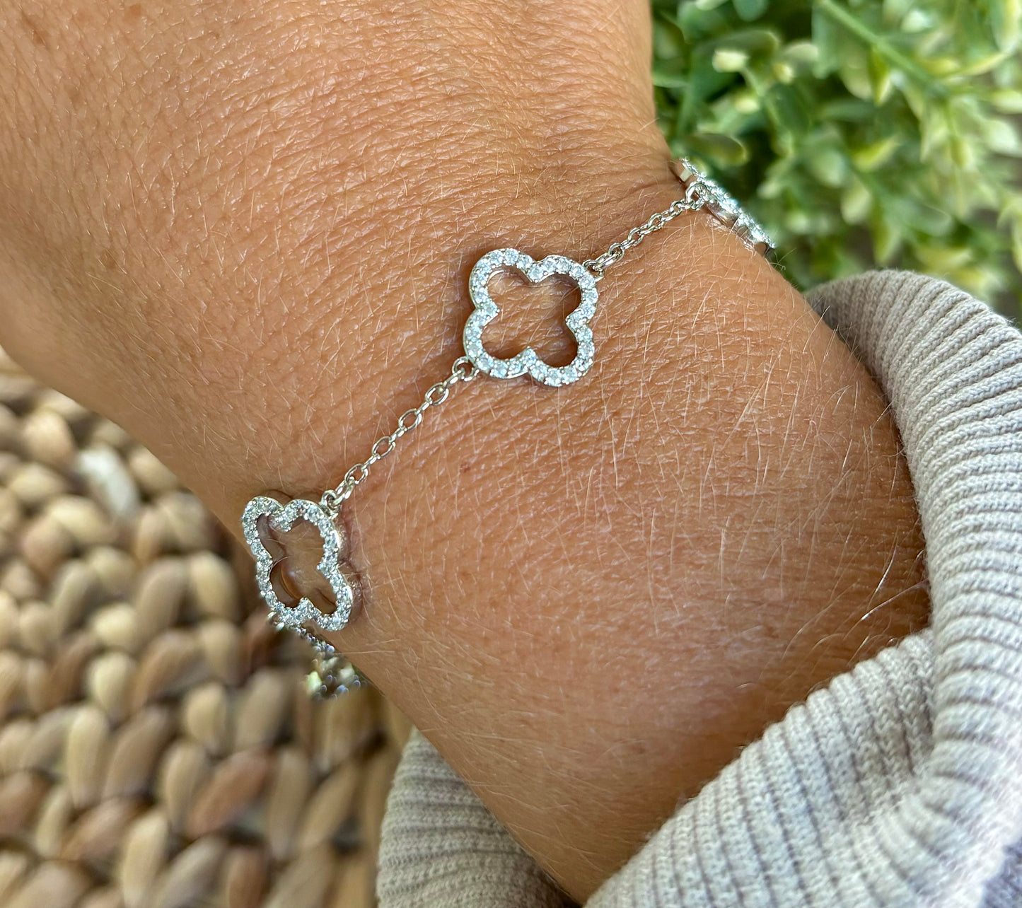 Silver Pave Clover Bracelet