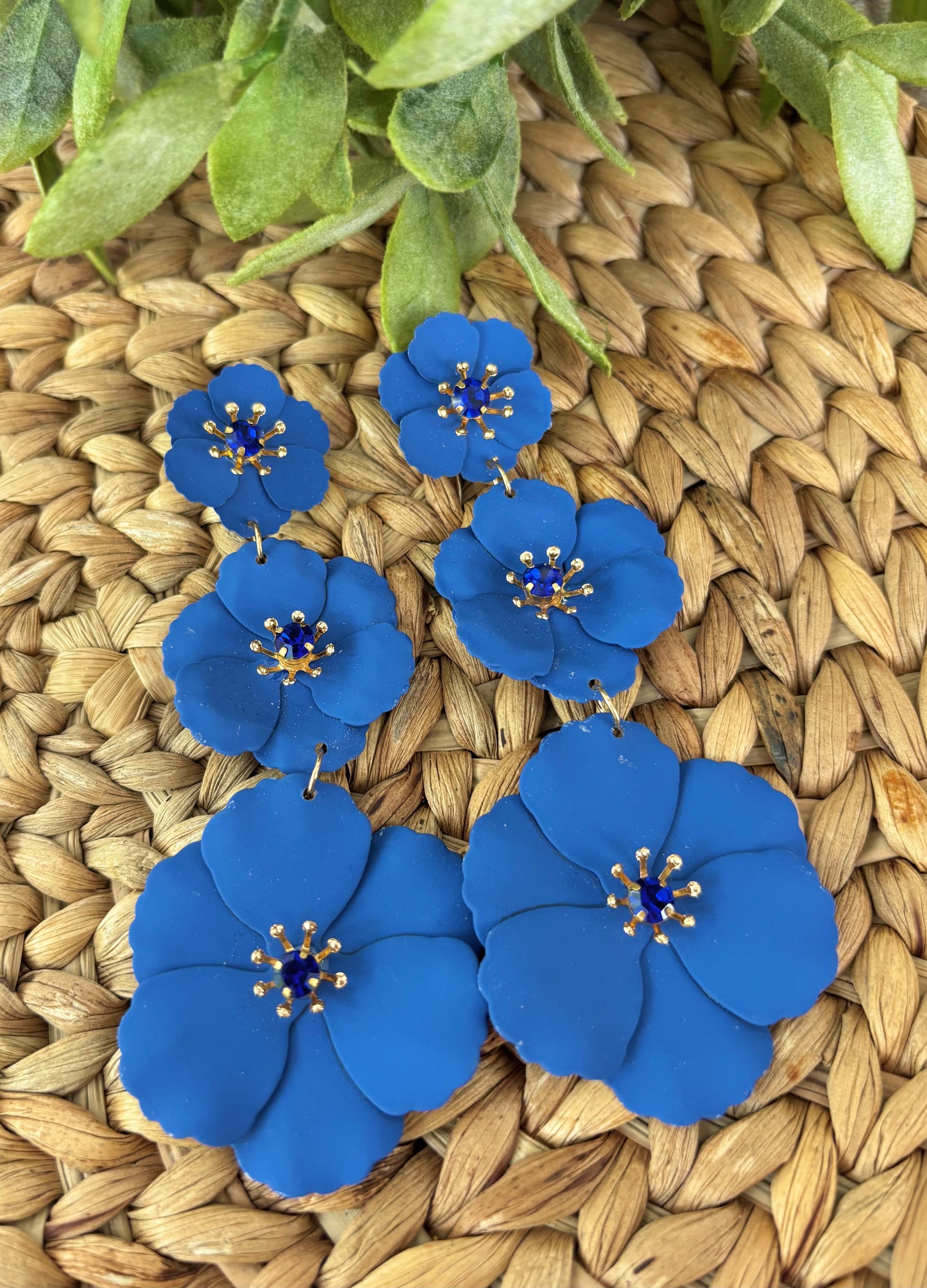 Blue Flower Tiered Earrings