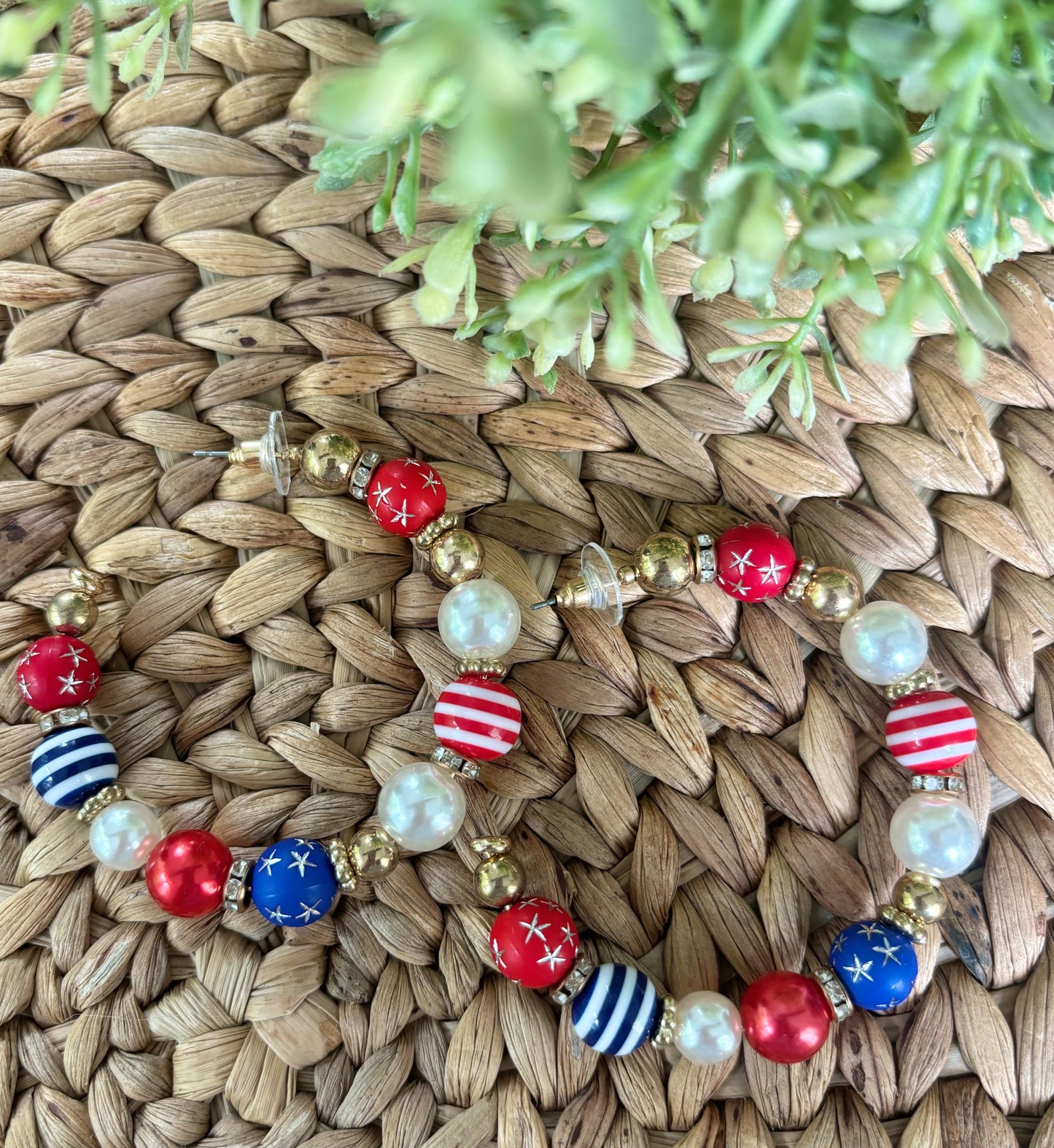 Red & Blue Stars & Stripes Pearl Hoops