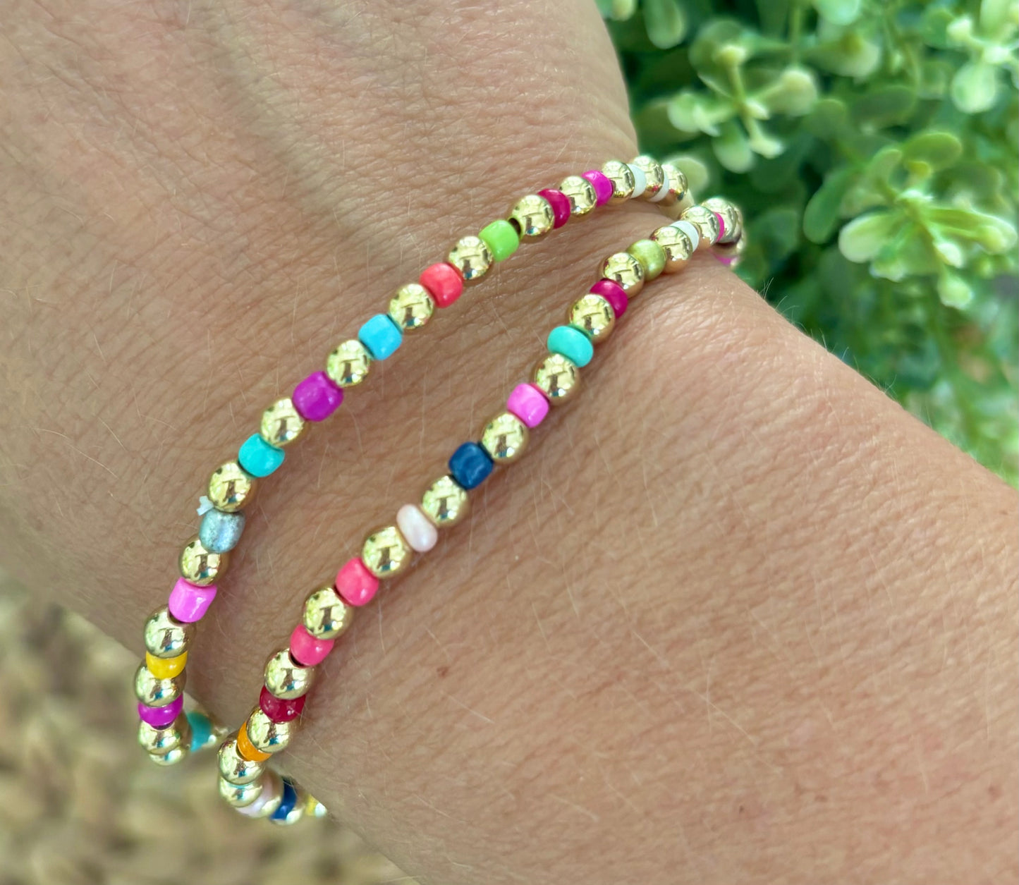(2)Colorful Gold Stretch Bracelets
