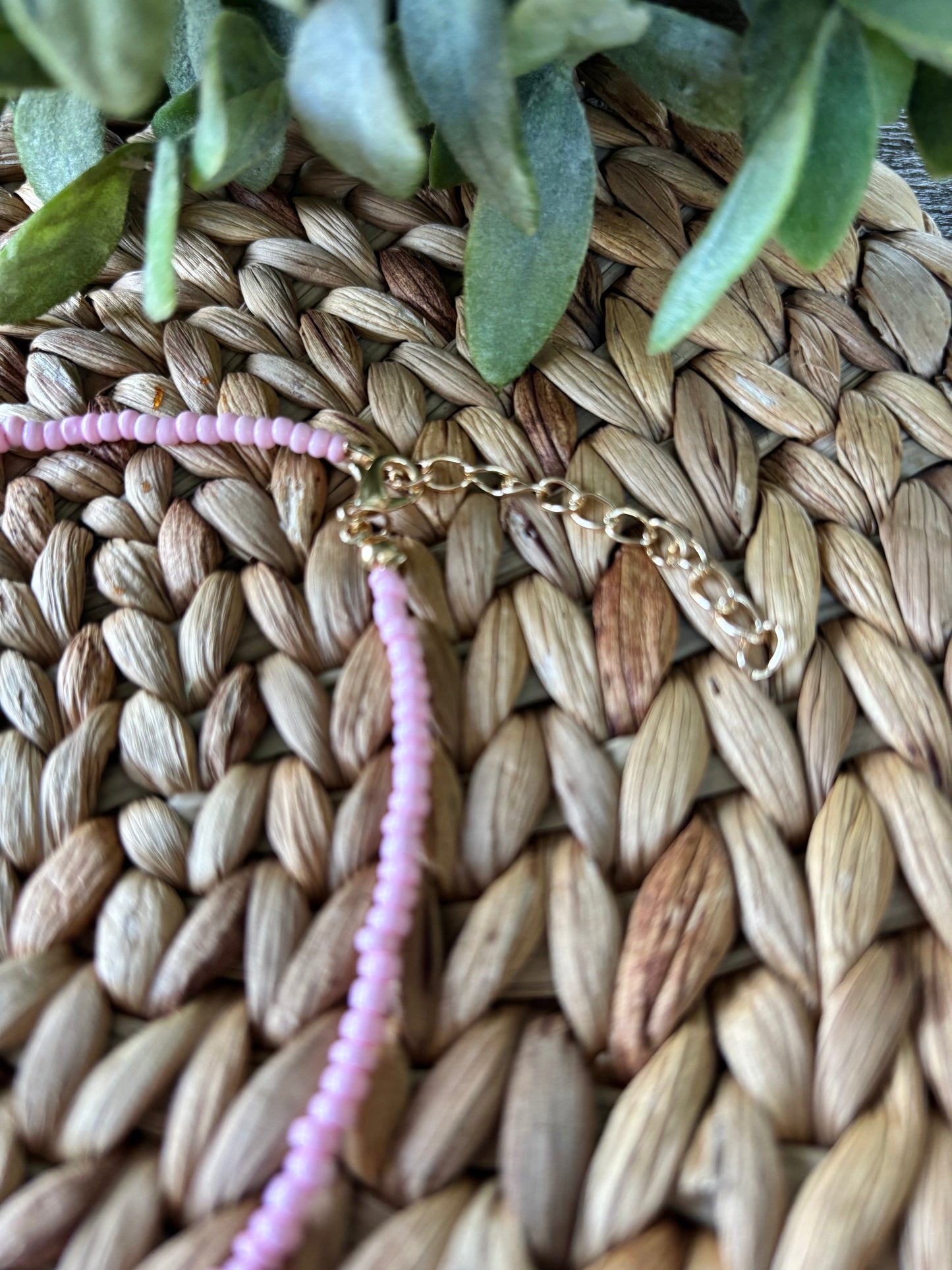 Mini Beaded Necklace & Charm-Pink