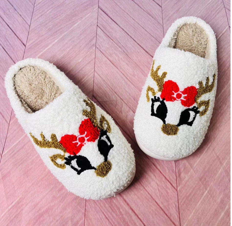 Cozy Christmas Slippers-Reindeer