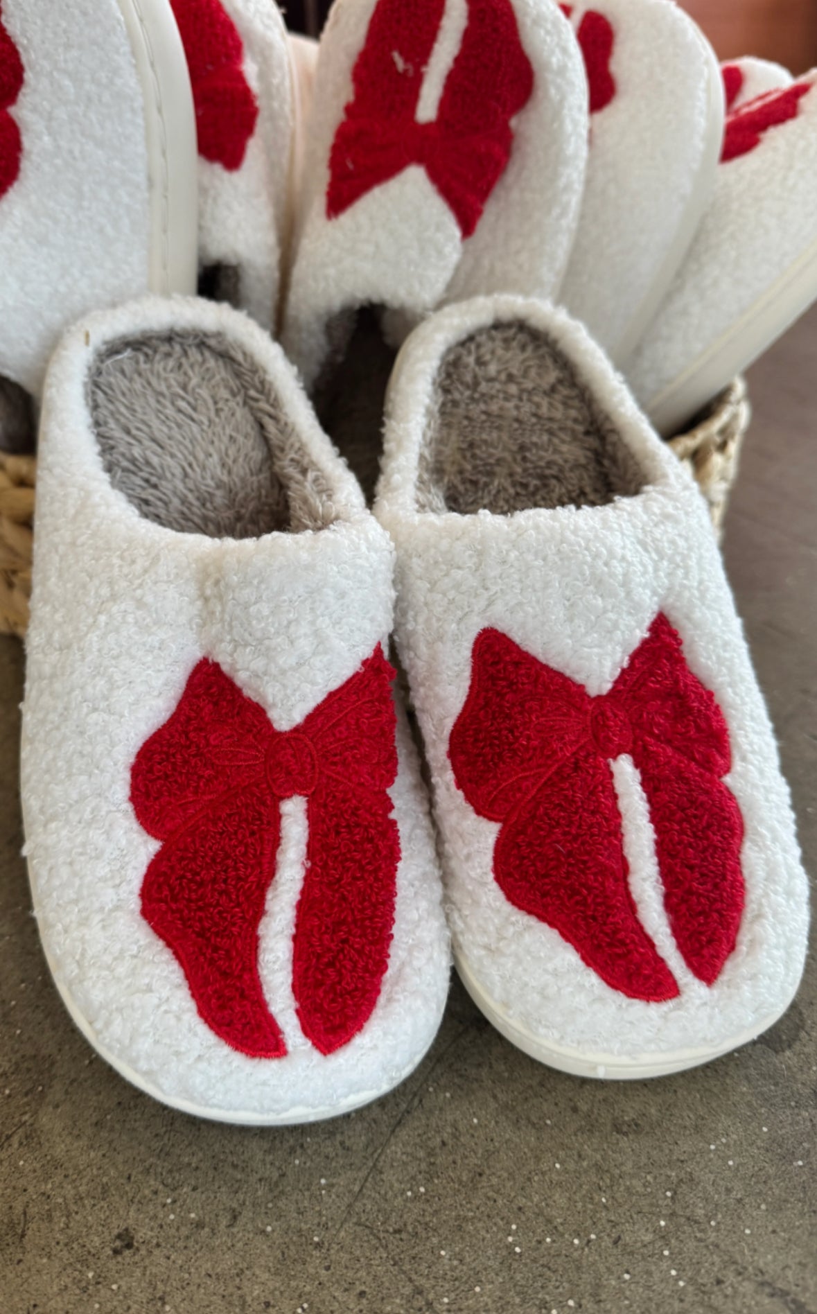 Cozy Christmas Slippers-Red Bow