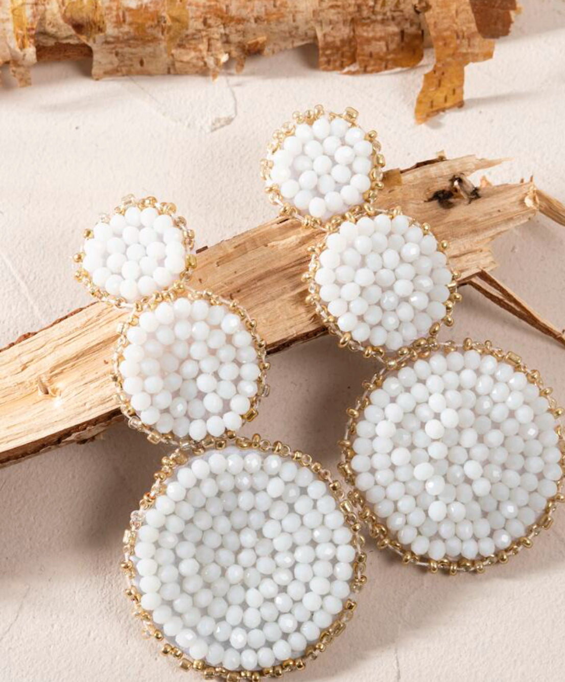 Beaded White Round Drop Earrings