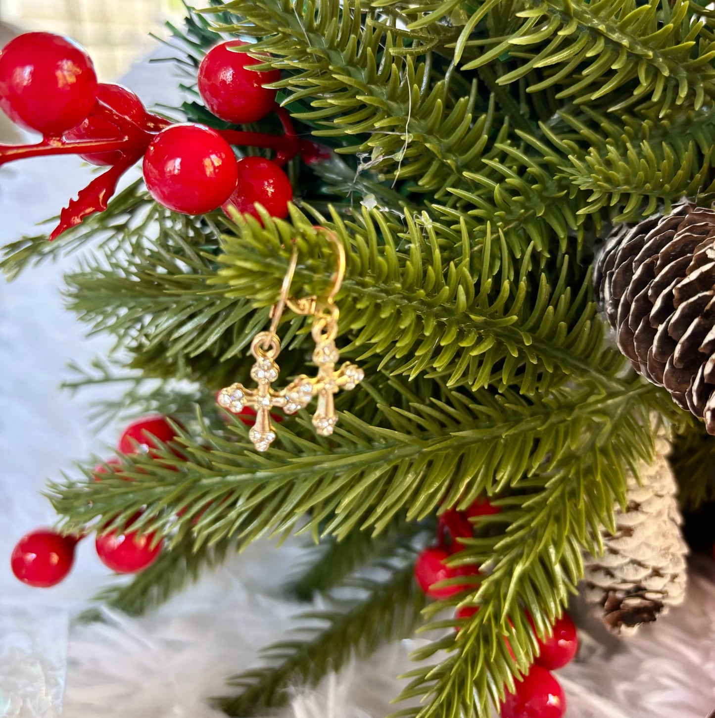 Cross Dangle Earrings-Gold