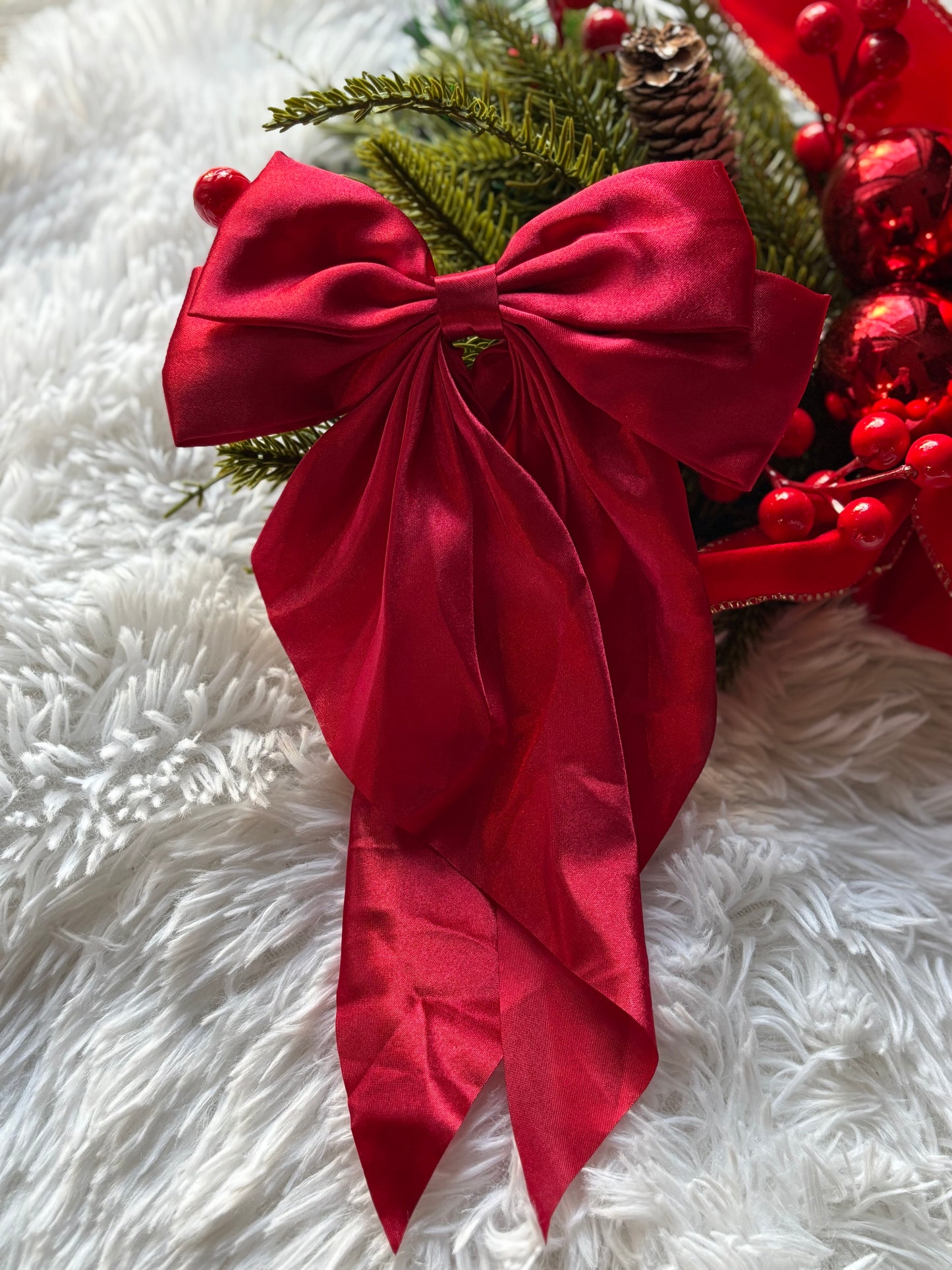 Satin Hair Bow-Red