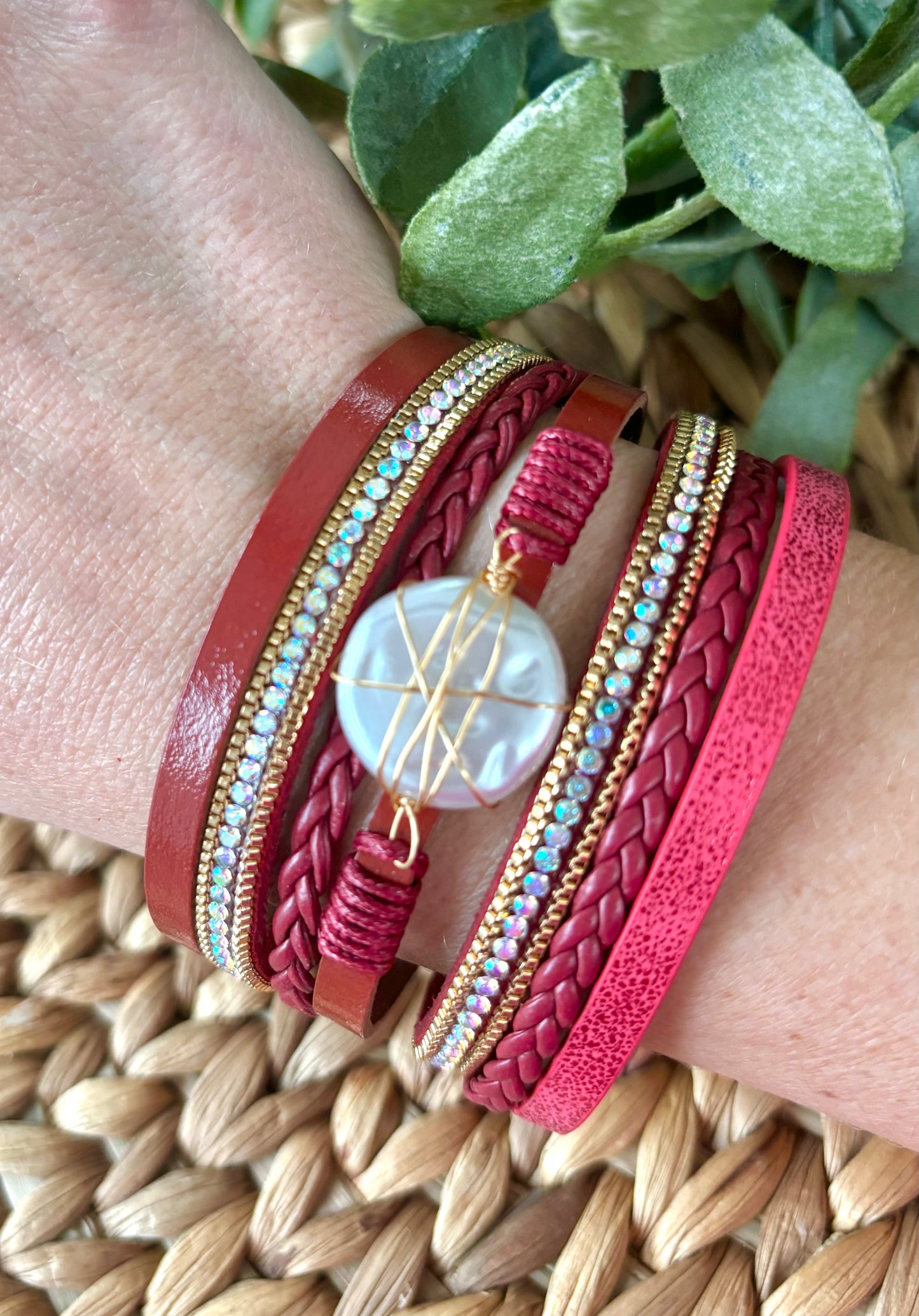 Red Leather Wrap Bracelet