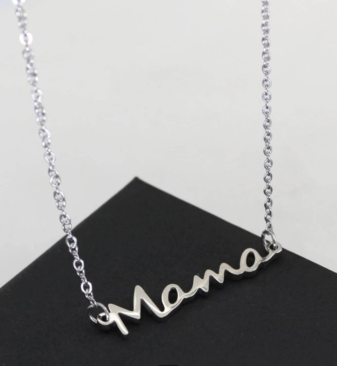 Mama Script Necklace-Silver