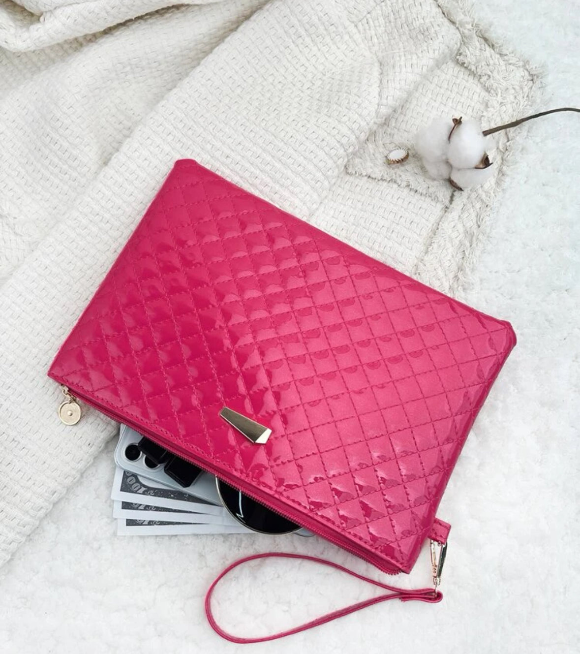 Quilted Hot Pink Wristlet
