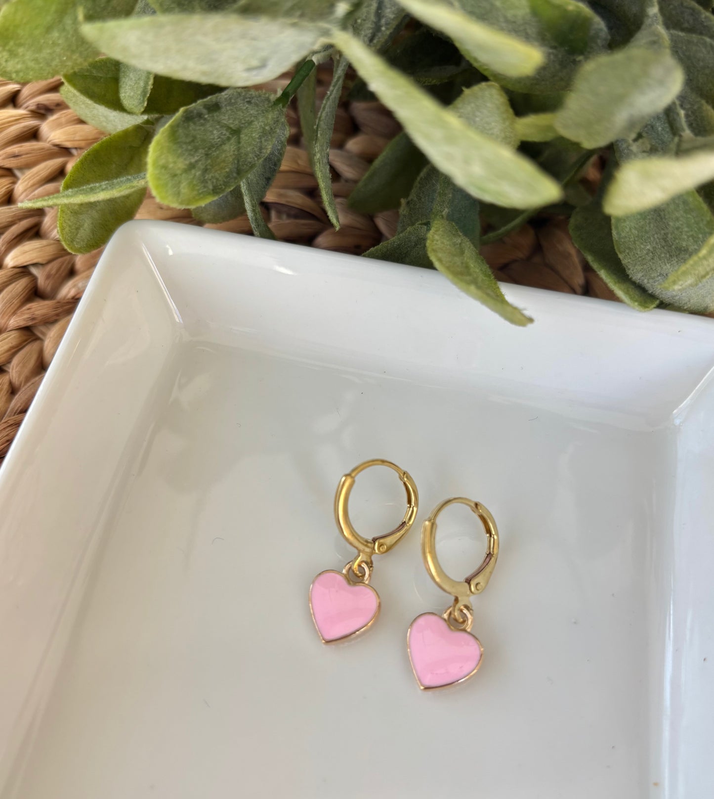 Hoop & Light Pink Heart Earrings