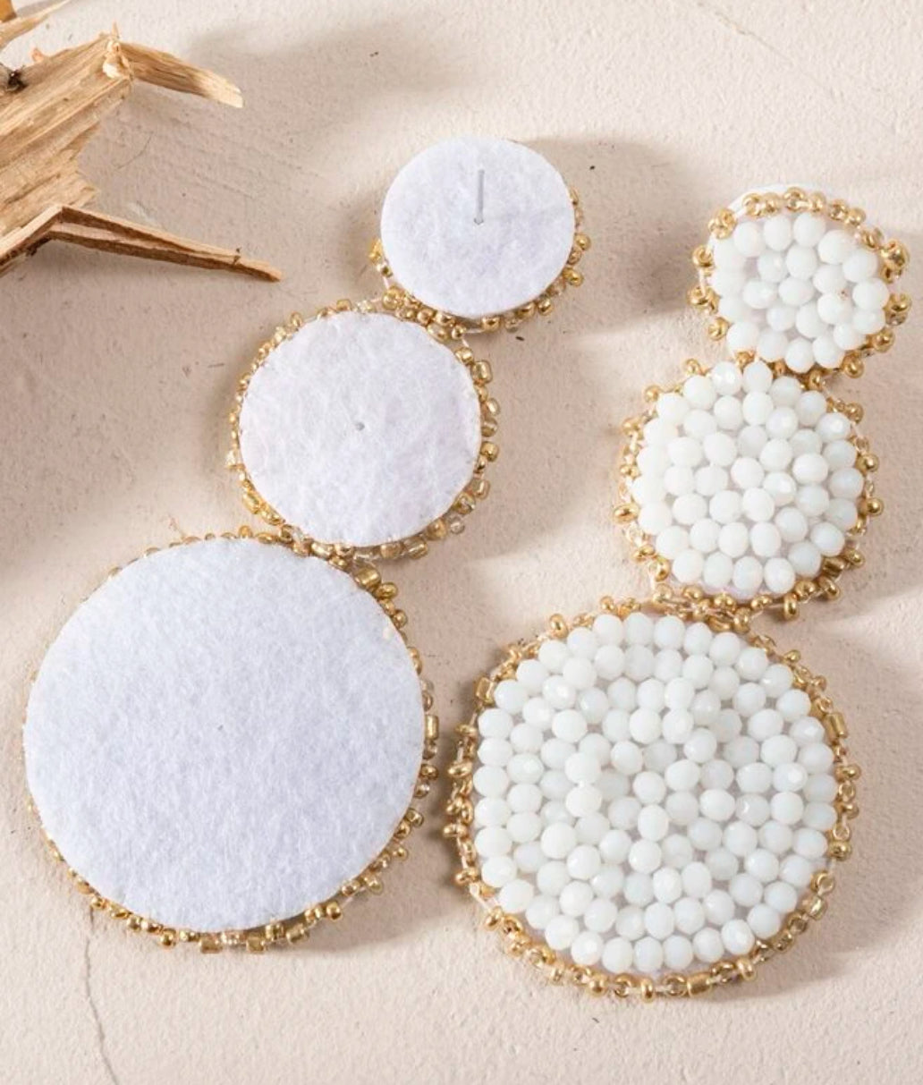 Beaded White Round Drop Earrings