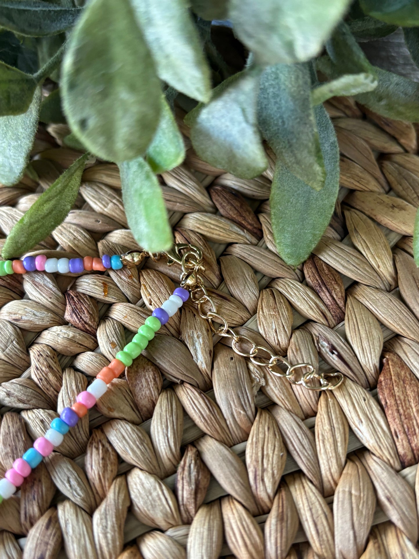 Mini Beaded Necklace & Charm-Rainbow