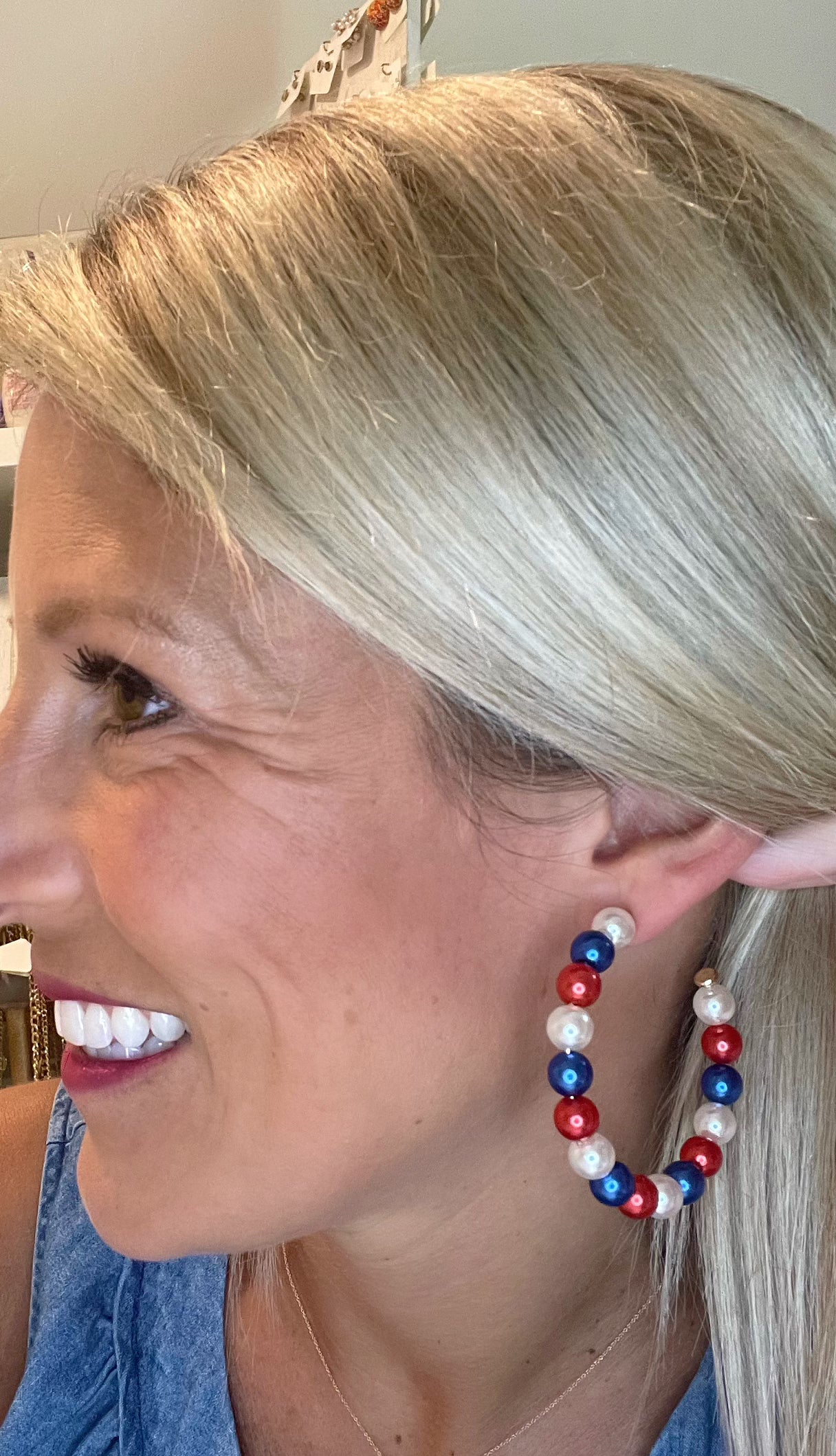 Red, White, & Blue Pearl Hoop Earrings