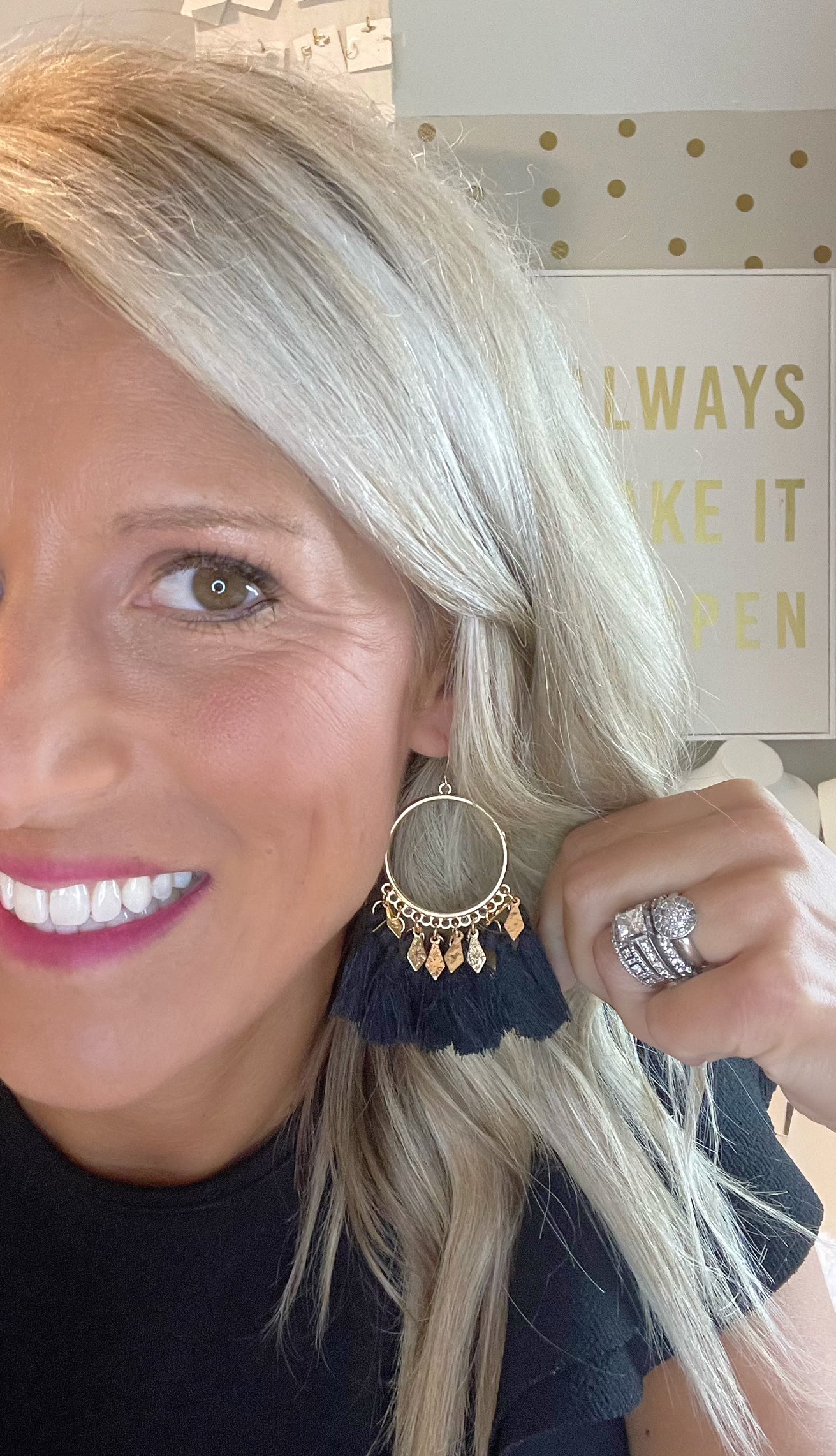 Black Fringe & Hoop Earrings