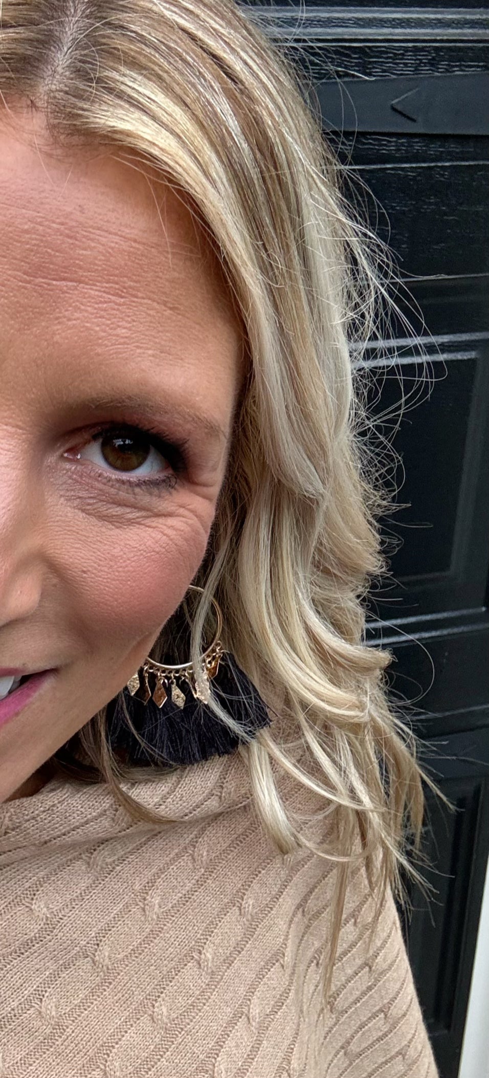 Black Fringe & Hoop Earrings