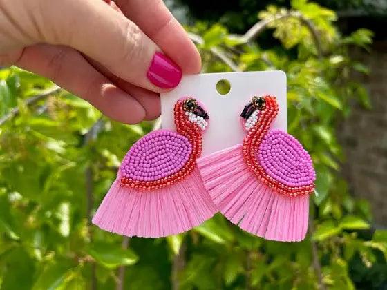 Flamingo Raffia Earrings