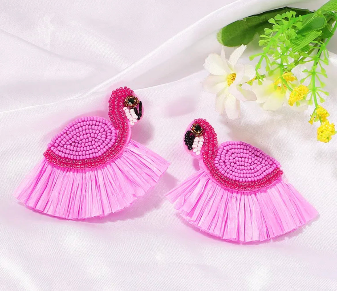 Flamingo Raffia Earrings