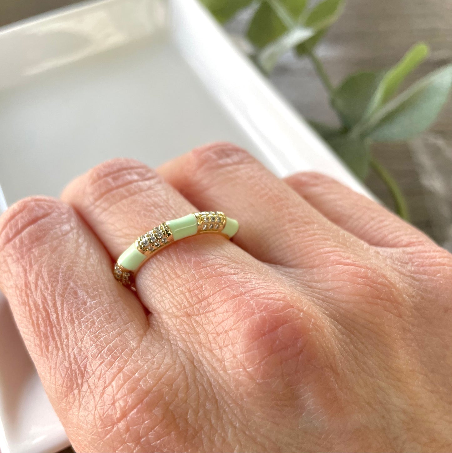 Colorful Copper Enamel Ring-Mint Green