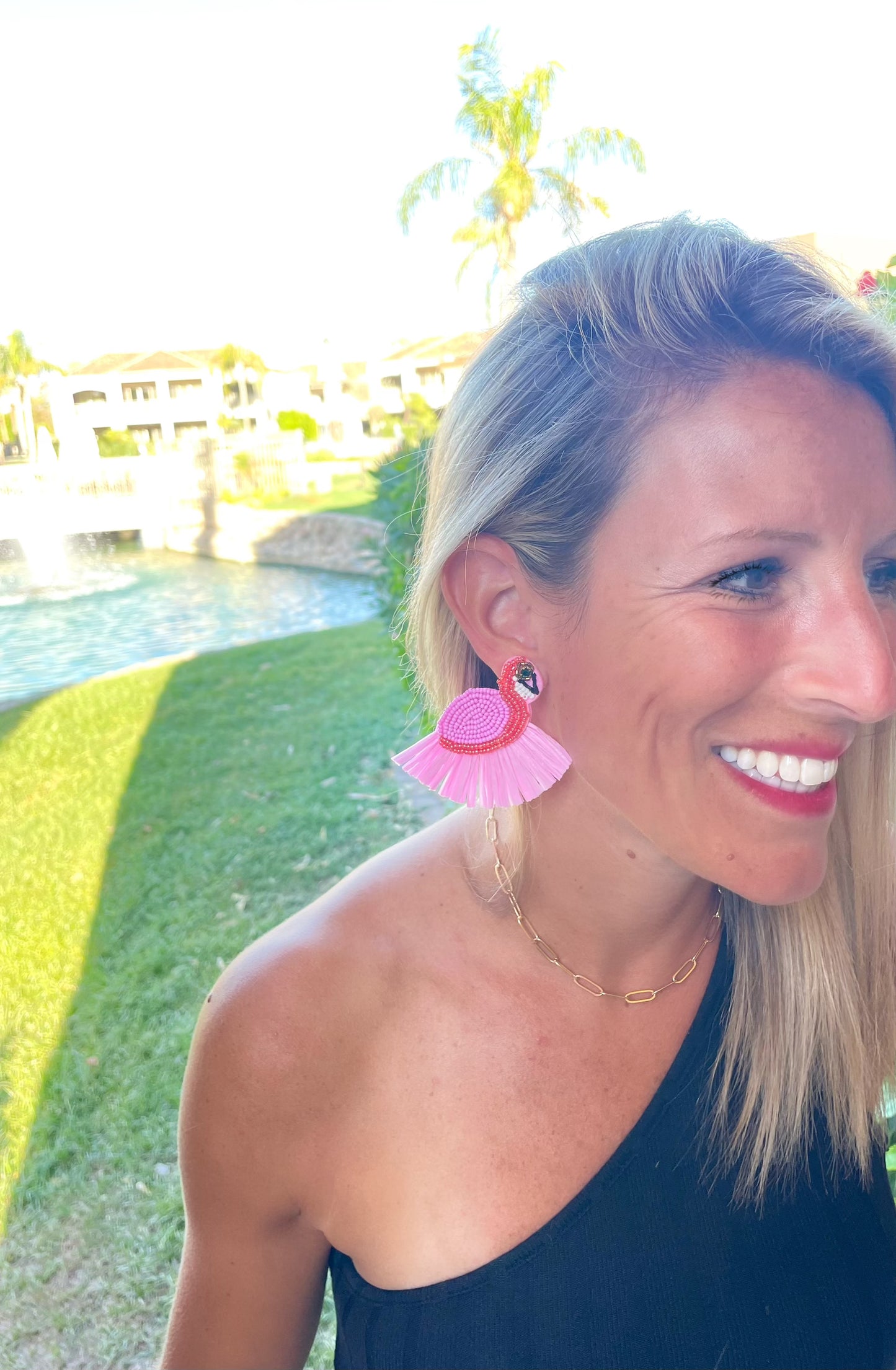 Flamingo Raffia Earrings
