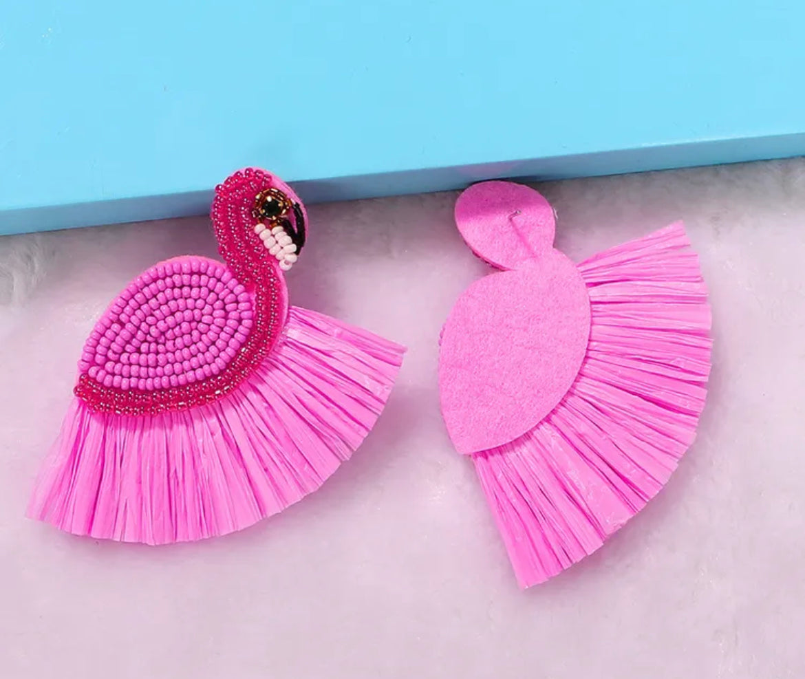 Flamingo Raffia Earrings