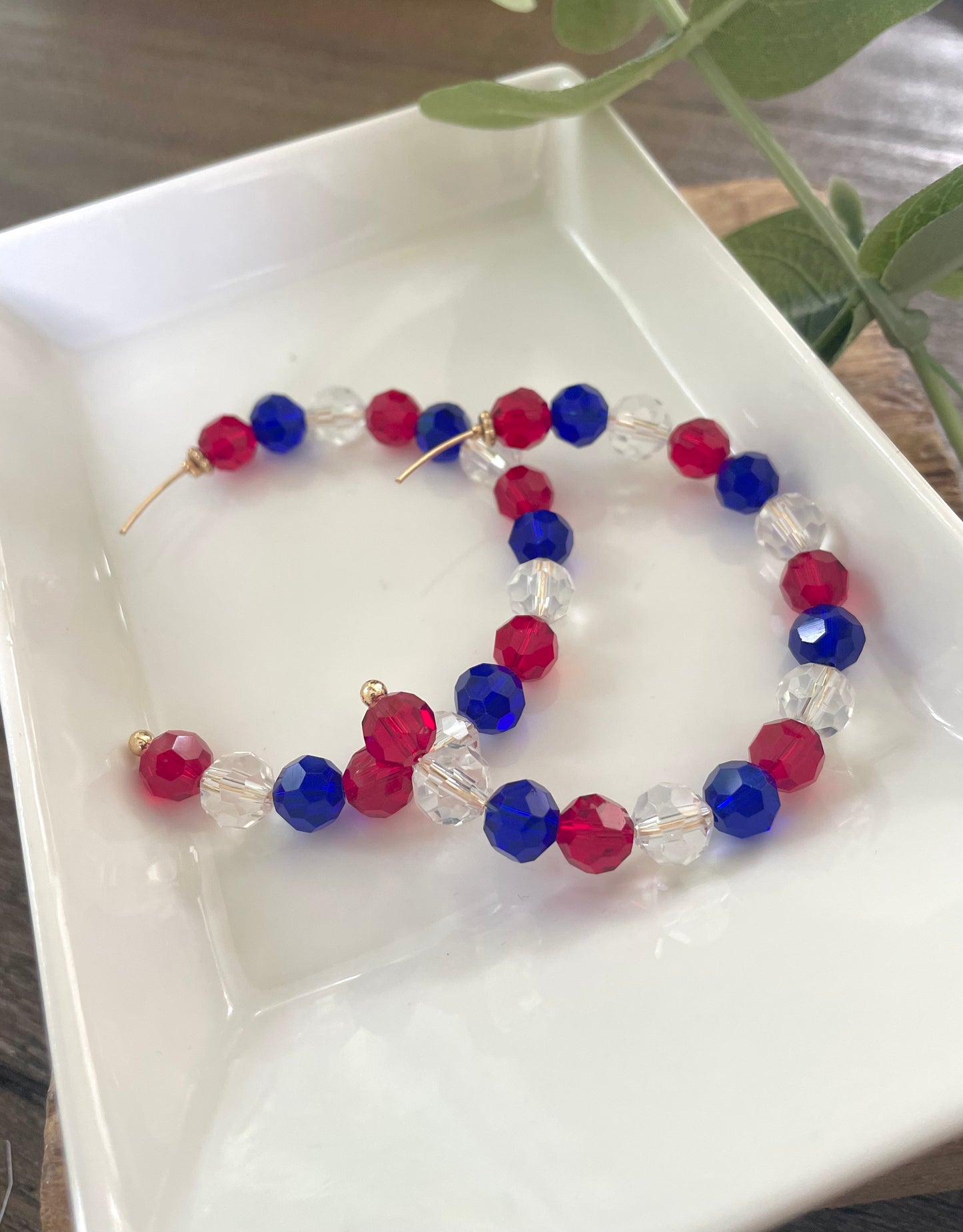 Red, White, & Blue Clear Hoop Earrings