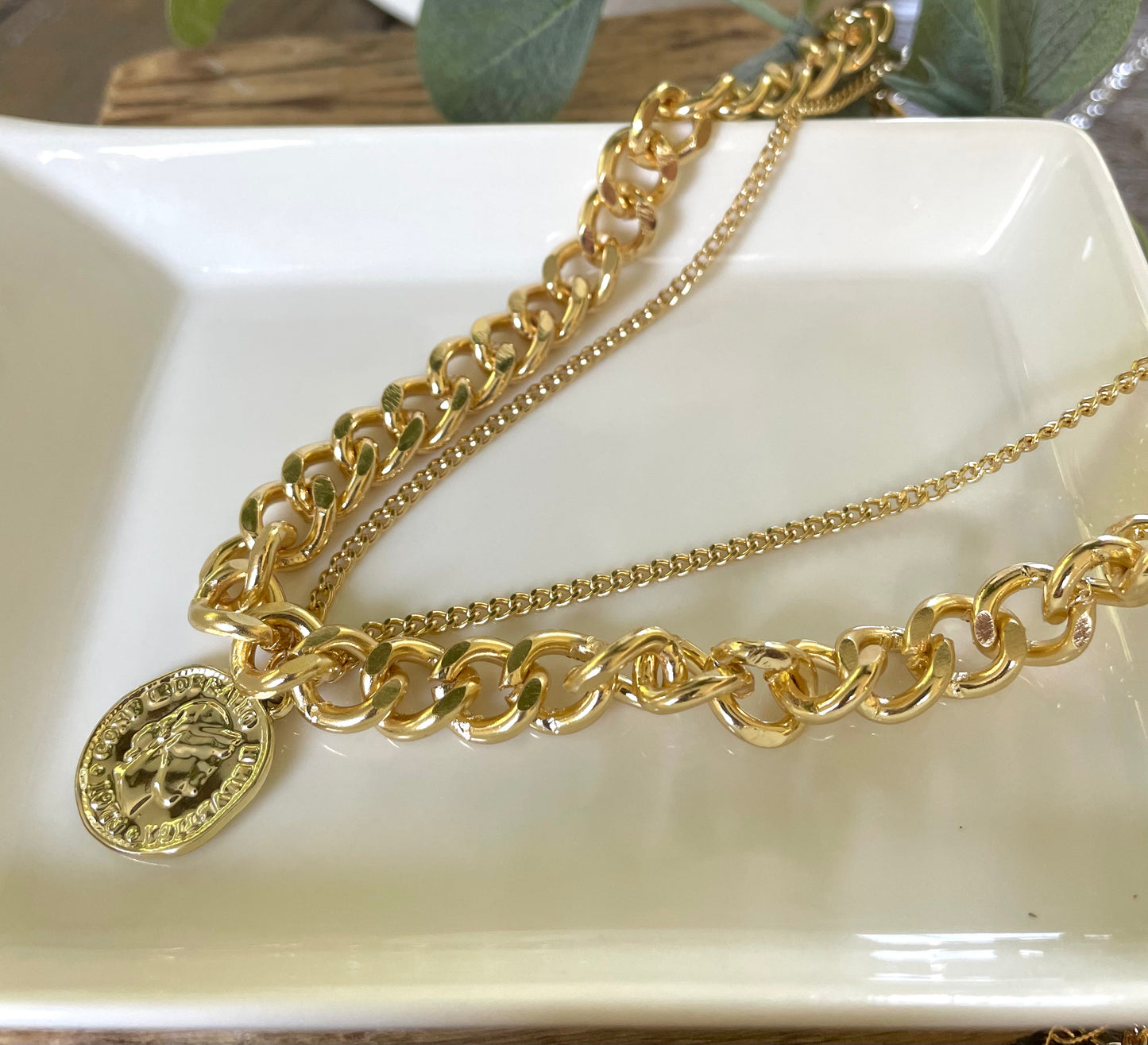 Reversible Disc Layering Necklace-Gold
