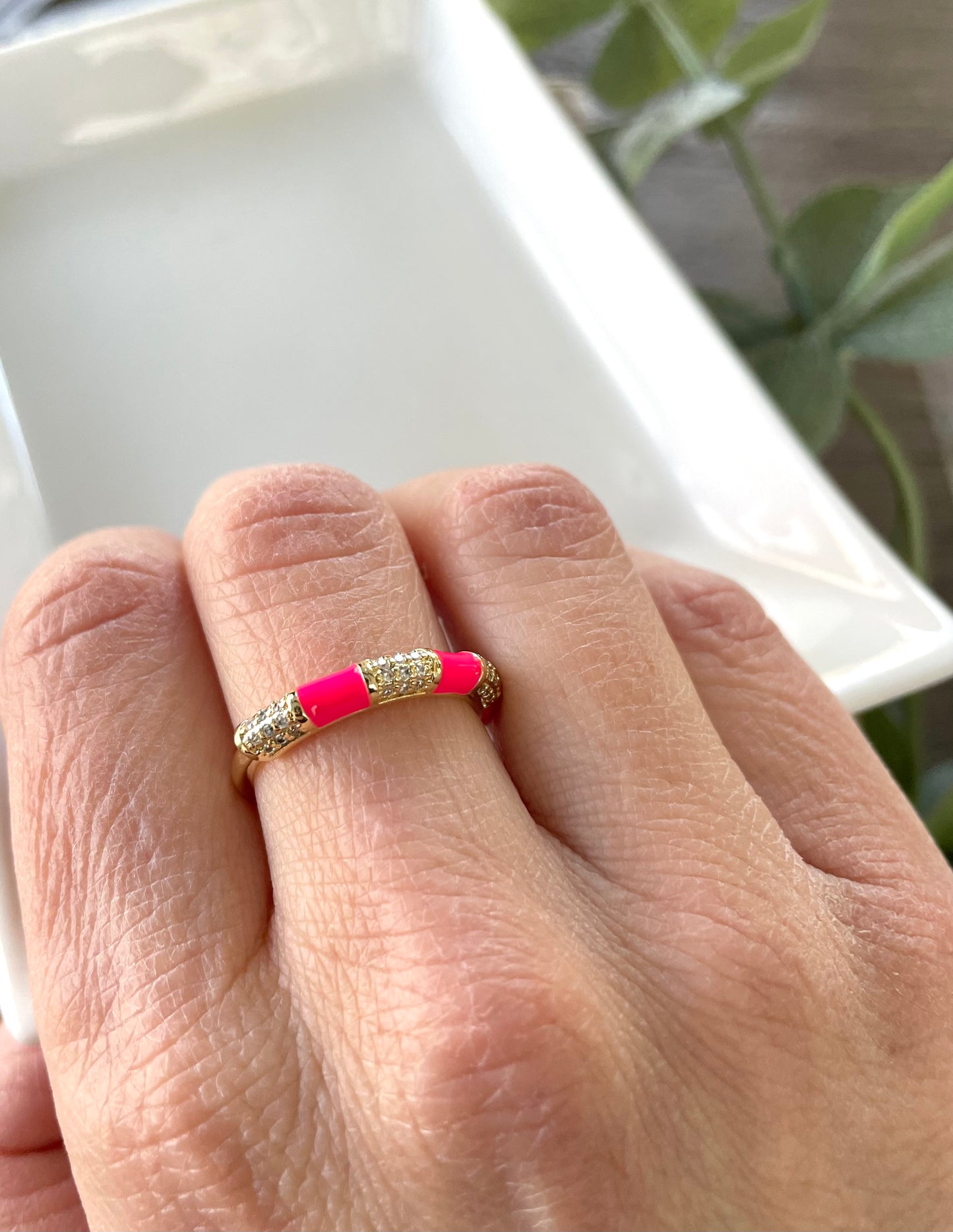 Colorful Copper Enamel Ring-Hot Pink