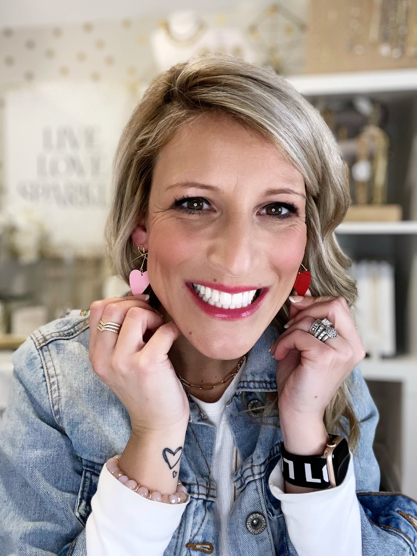 Pink Heart Bow Earrings