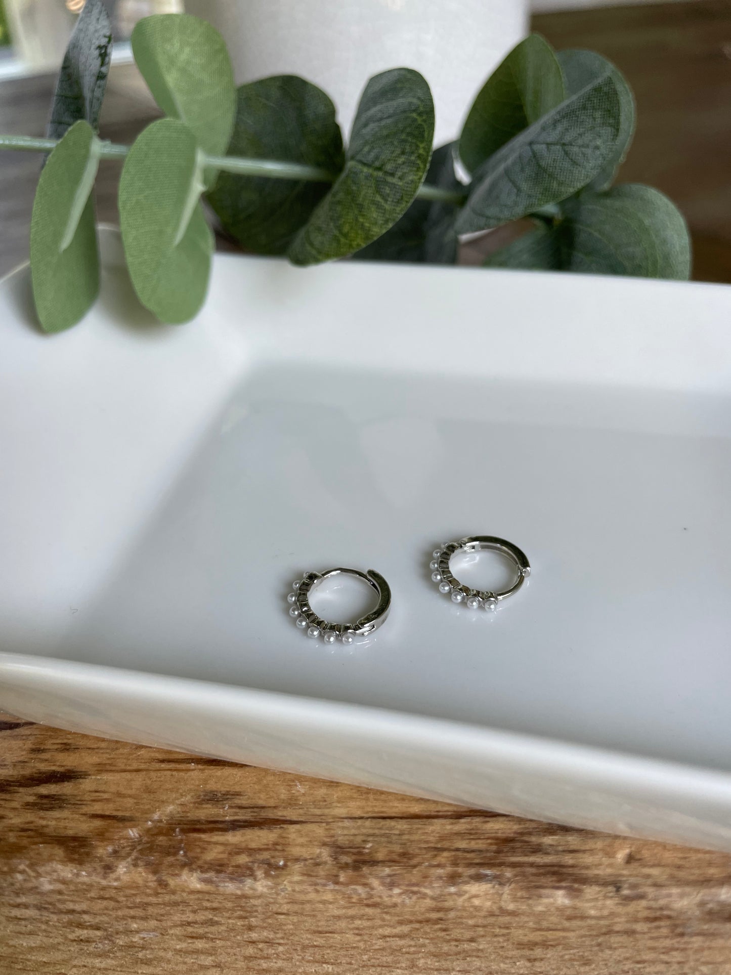 Mini Pearl Hoops-Silver