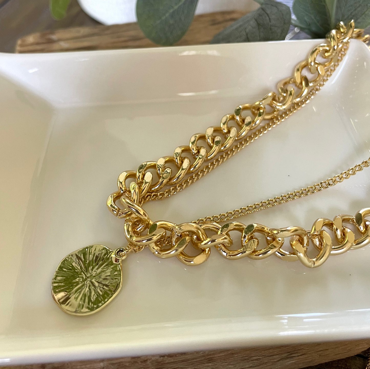 Reversible Disc Layering Necklace-Gold