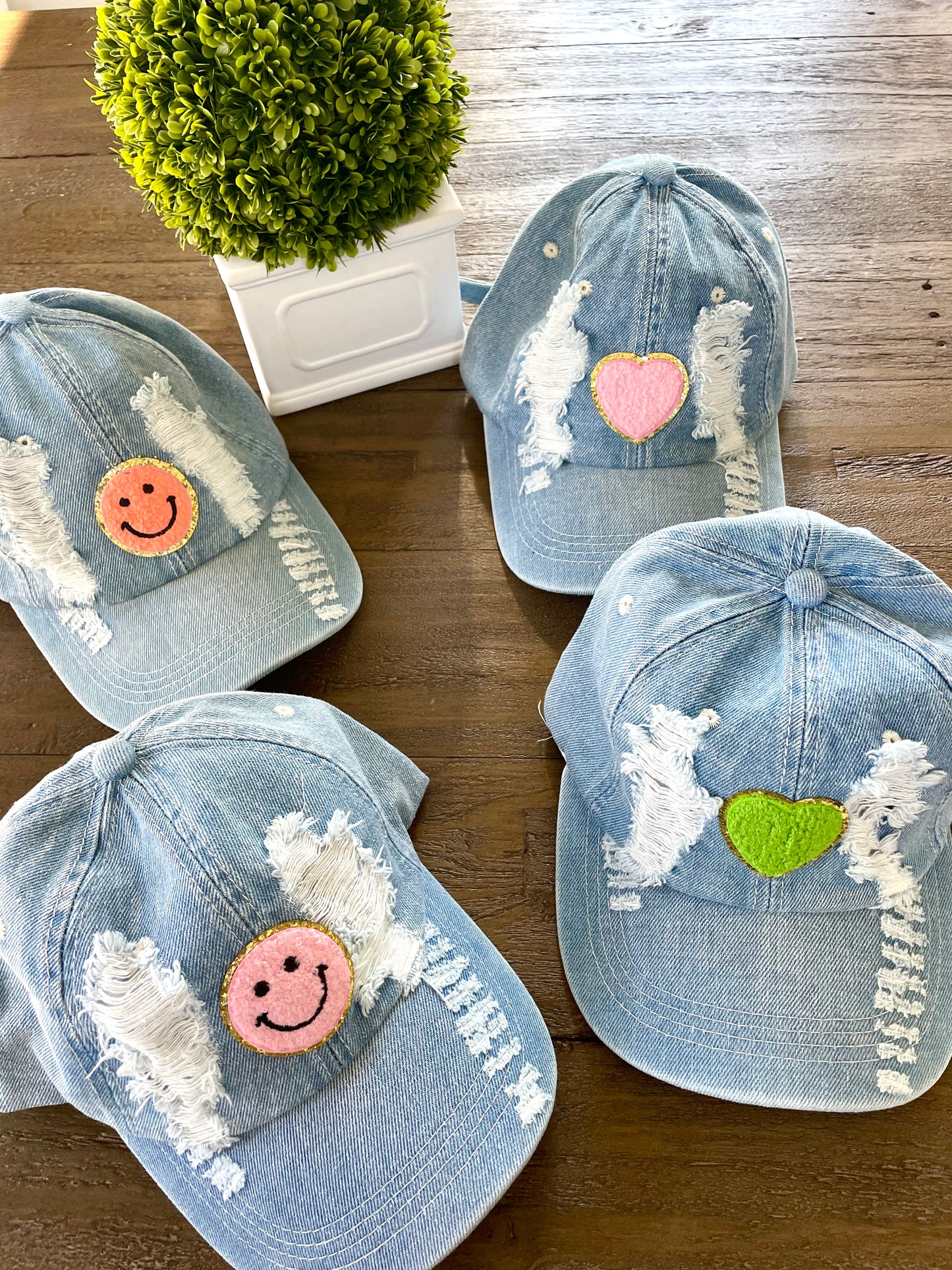 Distressed Denim Patch Hat