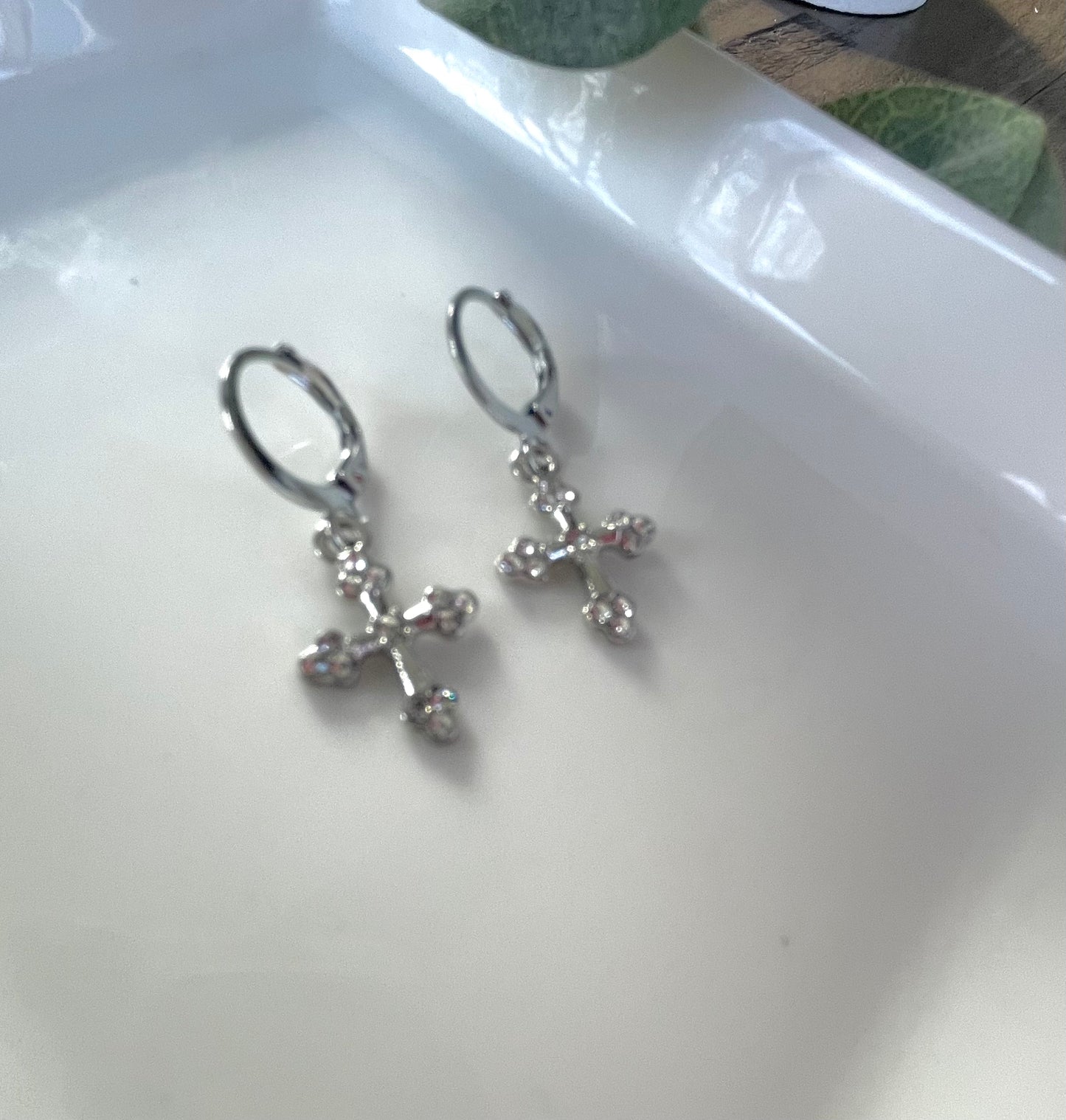 Cross Dangle Earrings-Silver