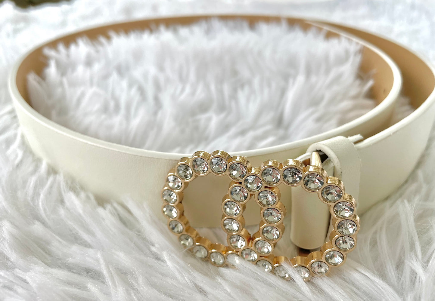 Off White Rhinestone Double Circle Belt