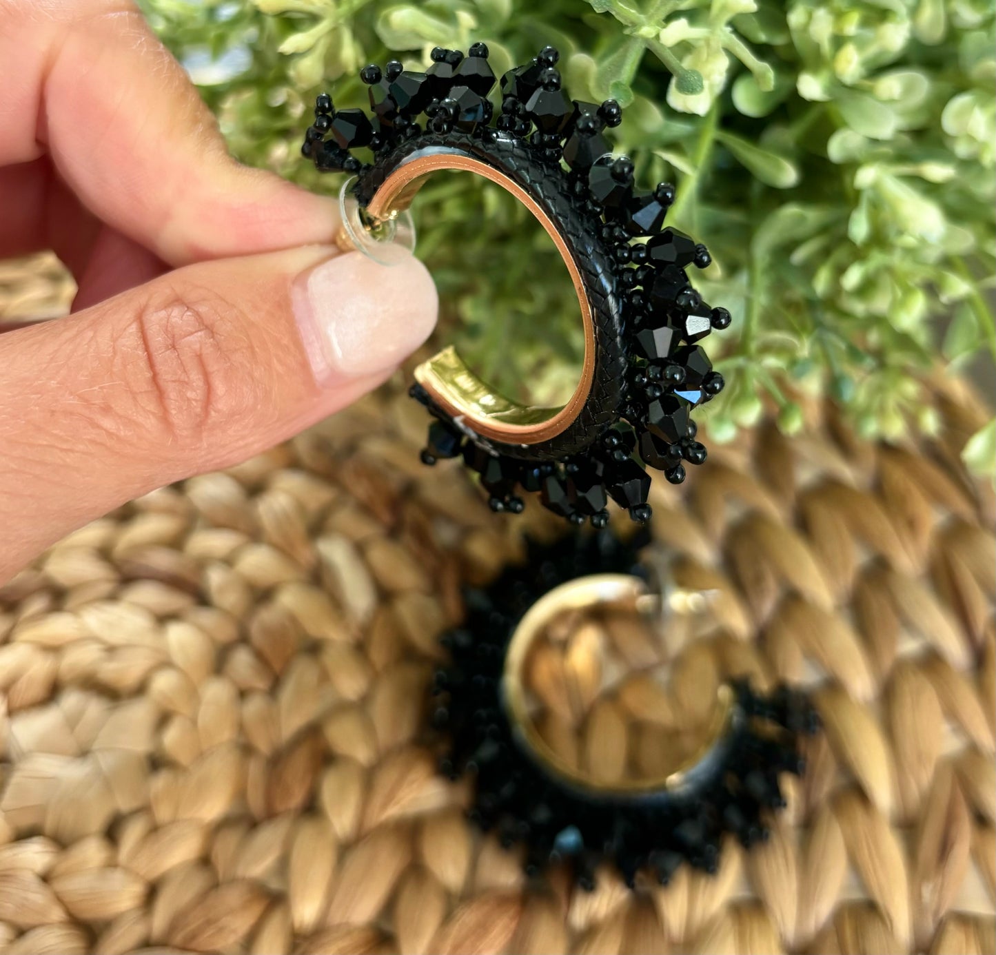 Black Beaded Hoops