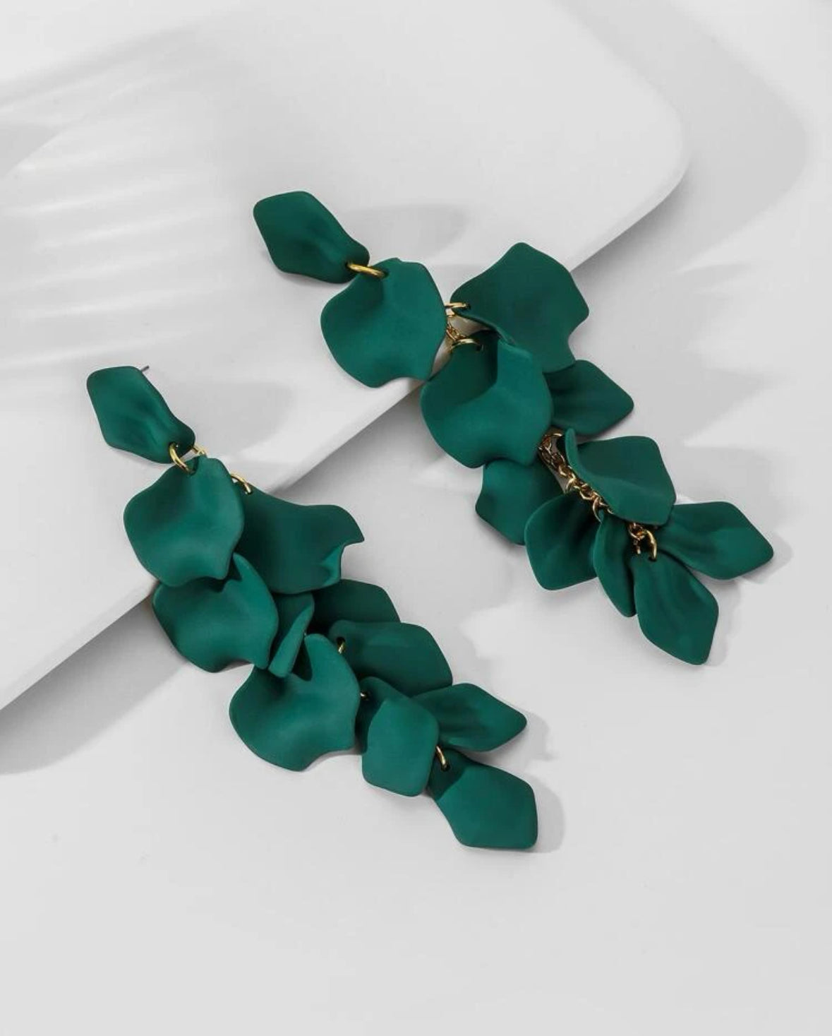 Green Petal Drop Earrings