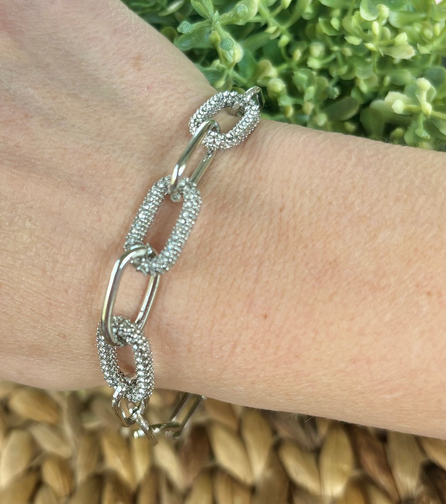 Silver Pave Chain Link Bracelet