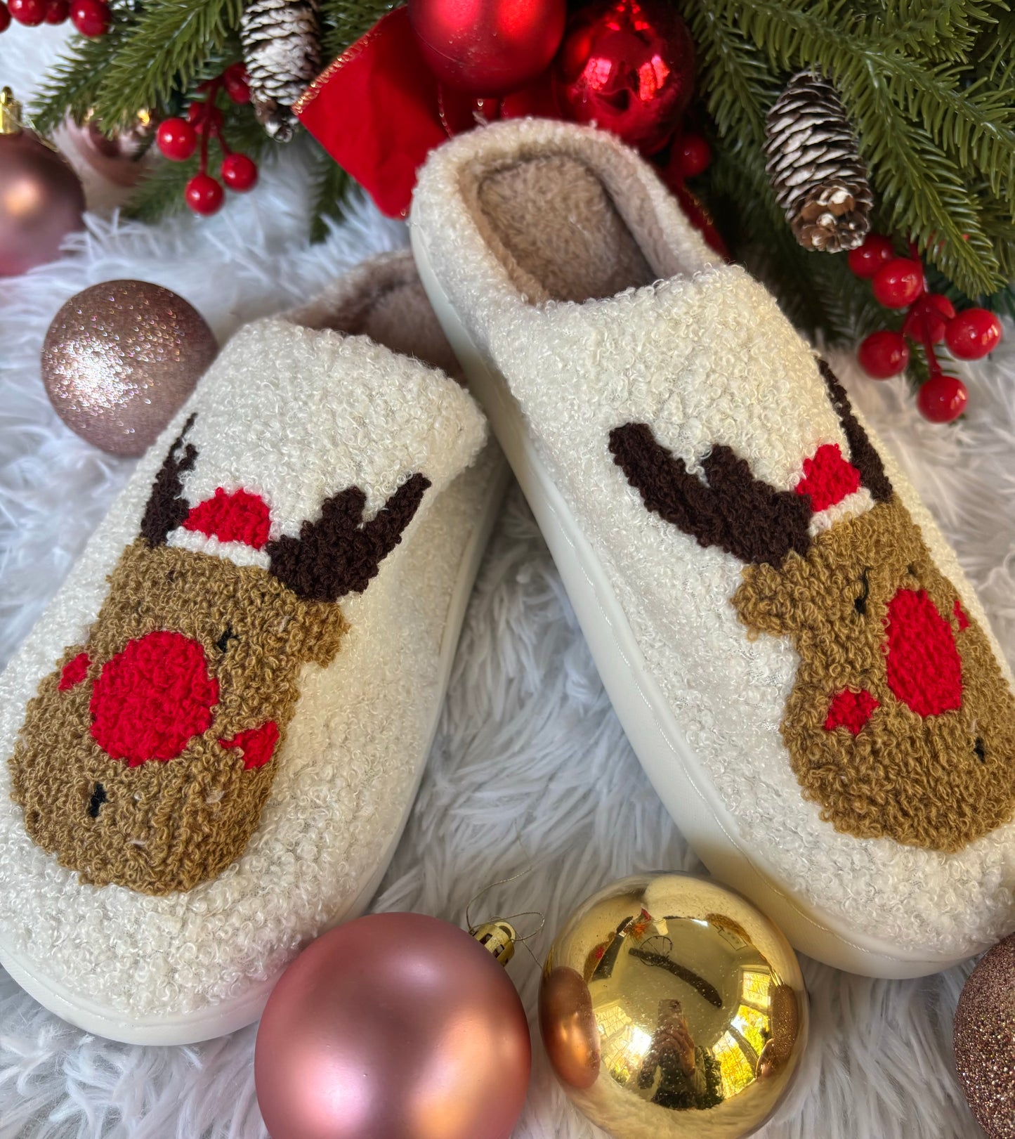 Cozy Christmas Slippers-Reindeer