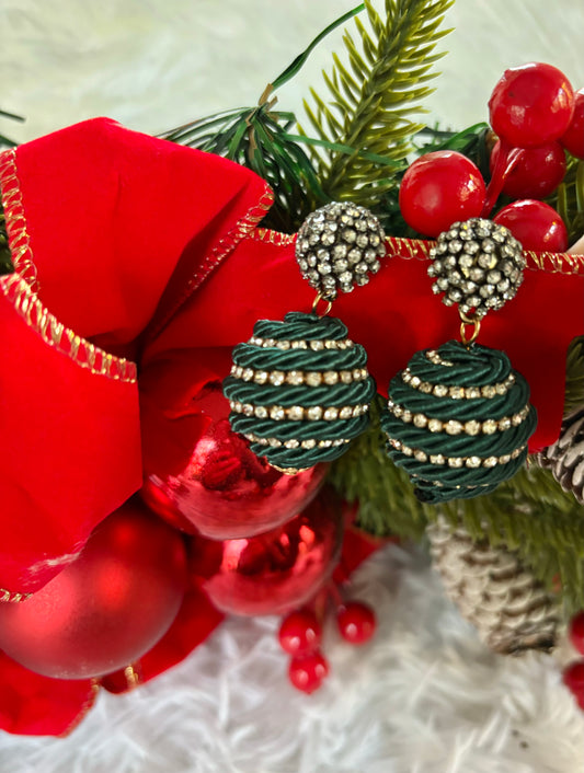 Green Ball & Rhinestone Earrings