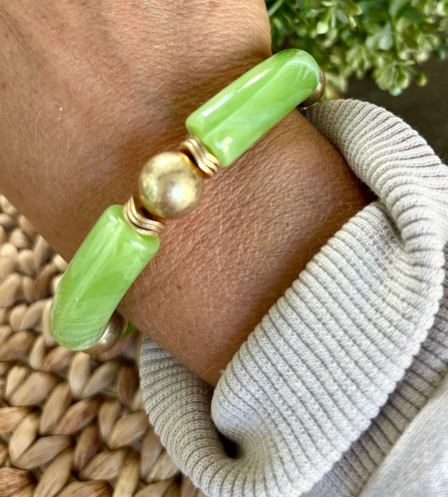 Gold Ball & Tube Bracelet-Green