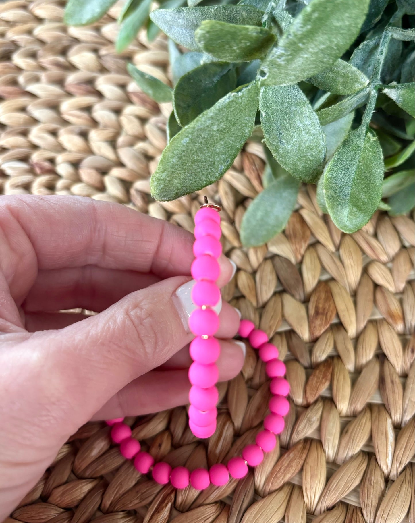 Hot Pink Beaded Hoop Earrings