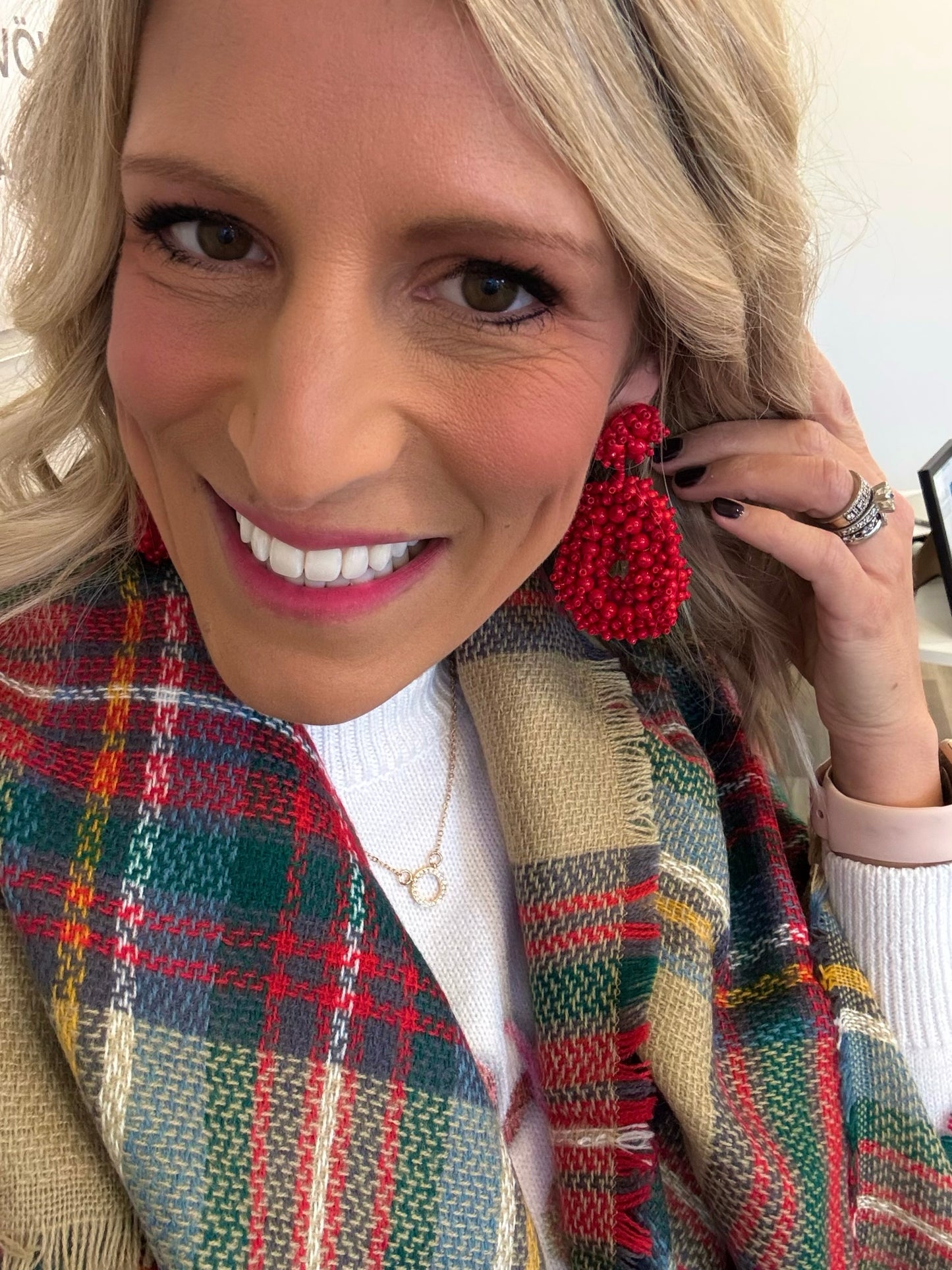 Red Beaded Chandelier Earrings