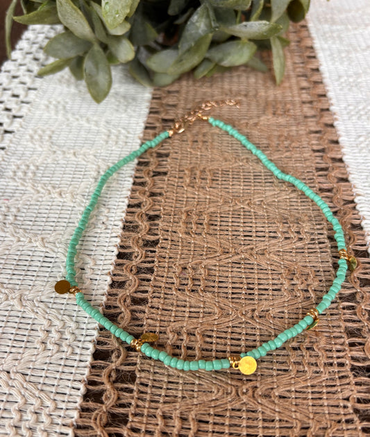 Turquoise & Gold Disc Necklace