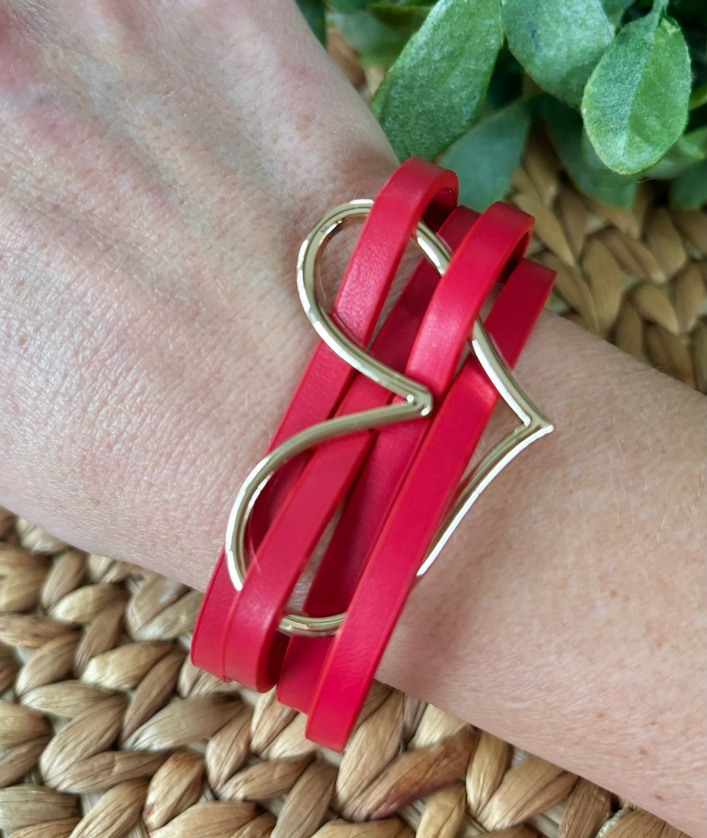 Red Heart Leather Wrap Bracelet